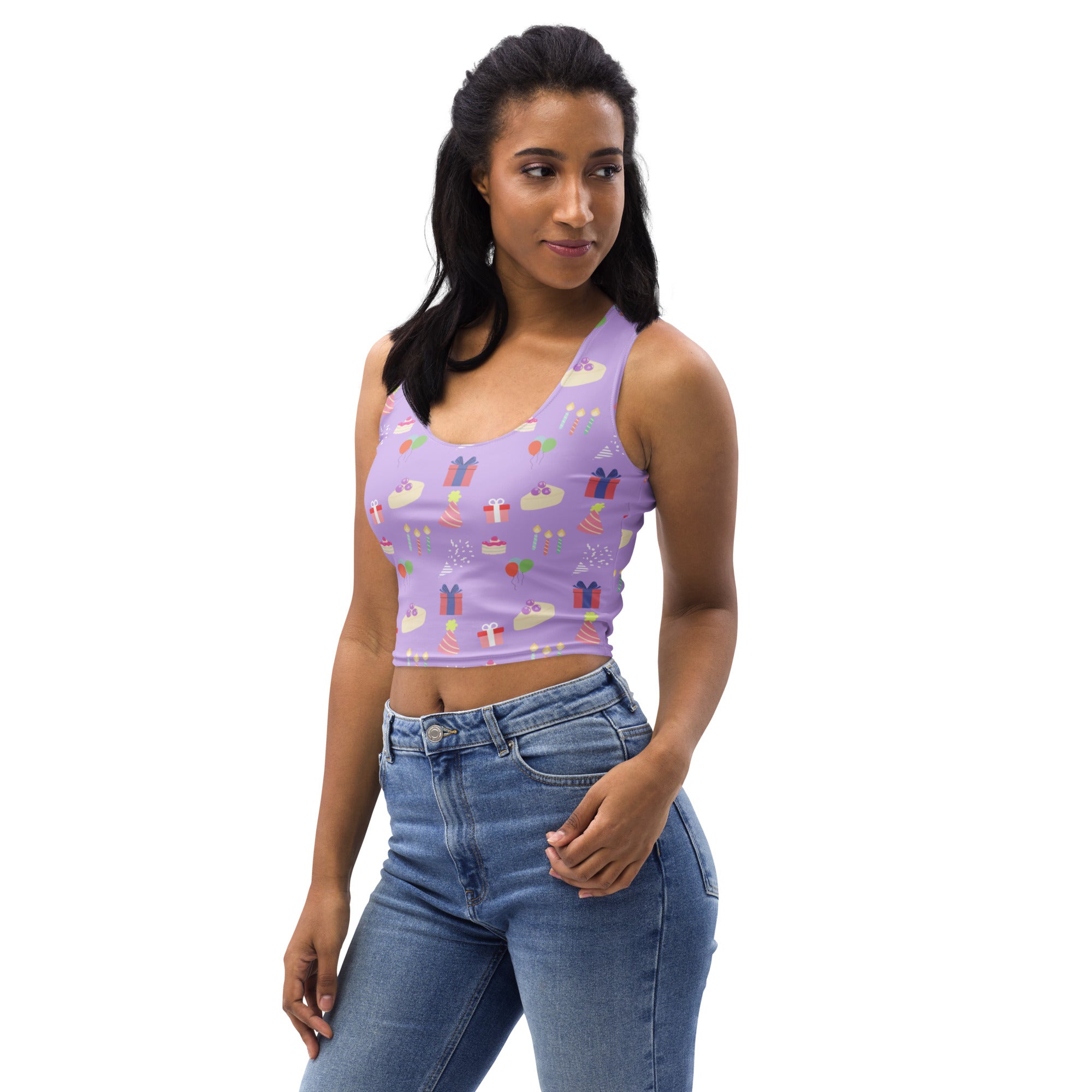 Women's Purple Birthday Party Buttery Soft Crop Top- Quick-Drying UPF 50+ Stretch Top