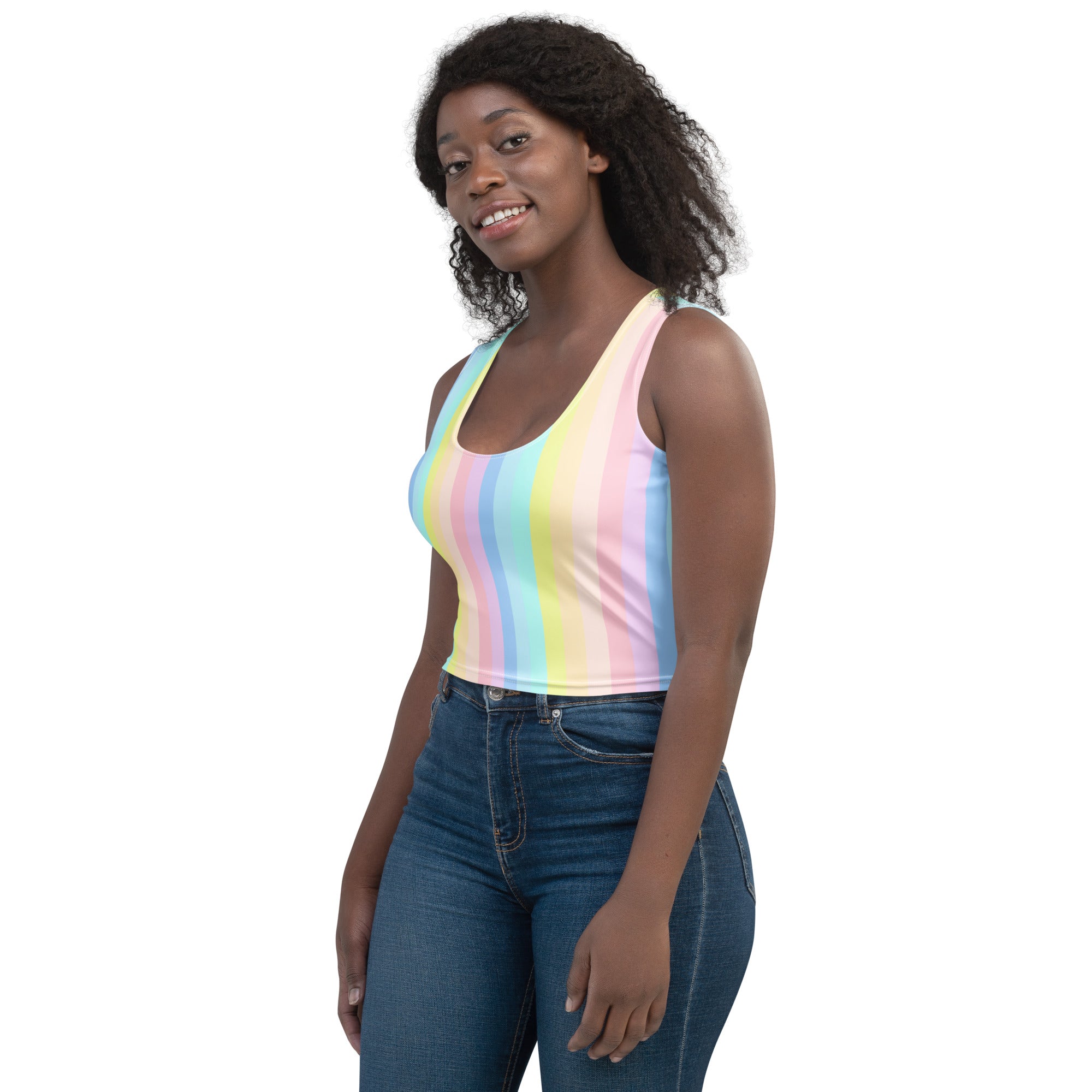 Women's Pastel Stripe Buttery Soft Crop Top- Quick-Drying UPF 50+ Stretch Top