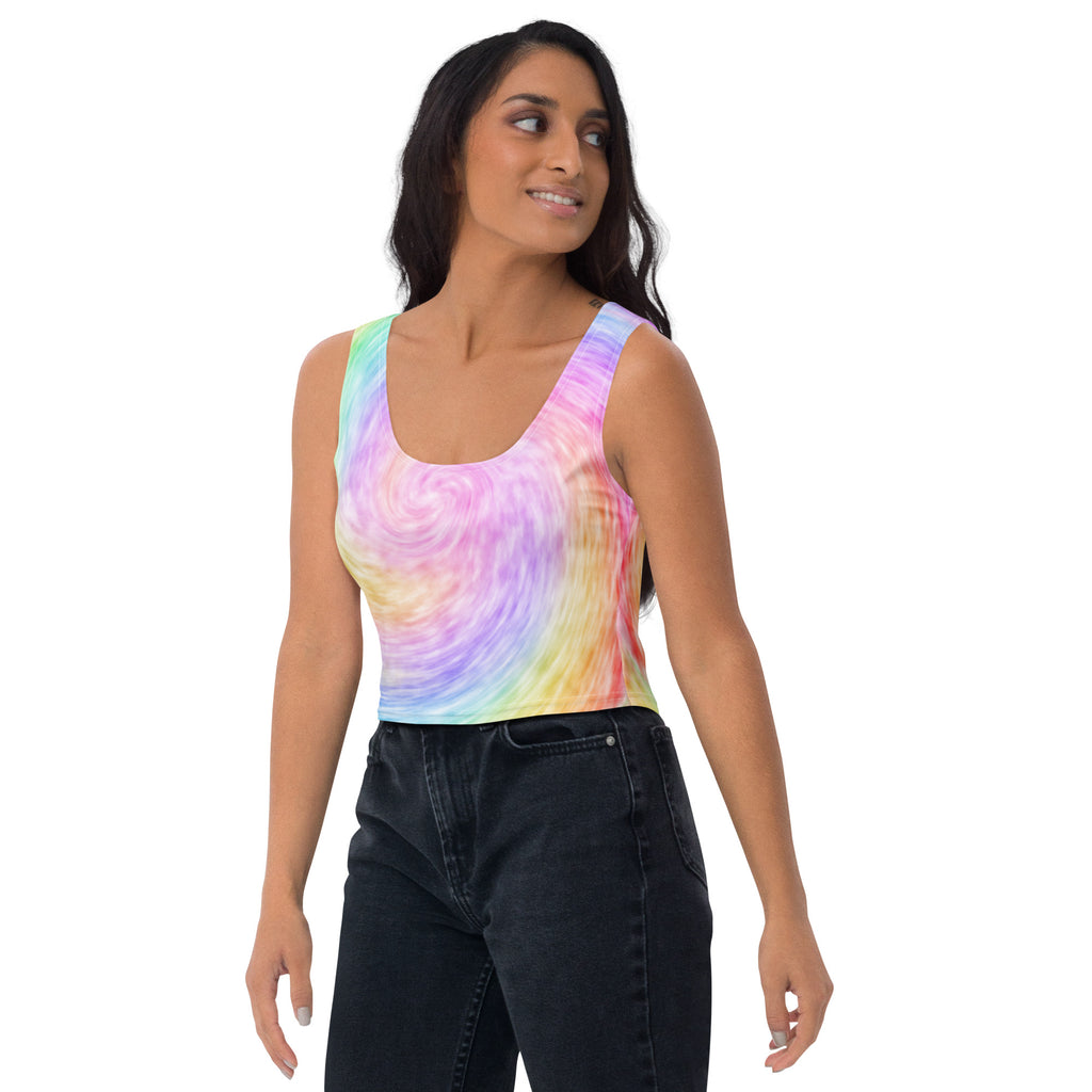 Women's Rainbow Tie Dye Buttery Soft Crop Top- Quick-Drying UPF 50+ Stretch Top