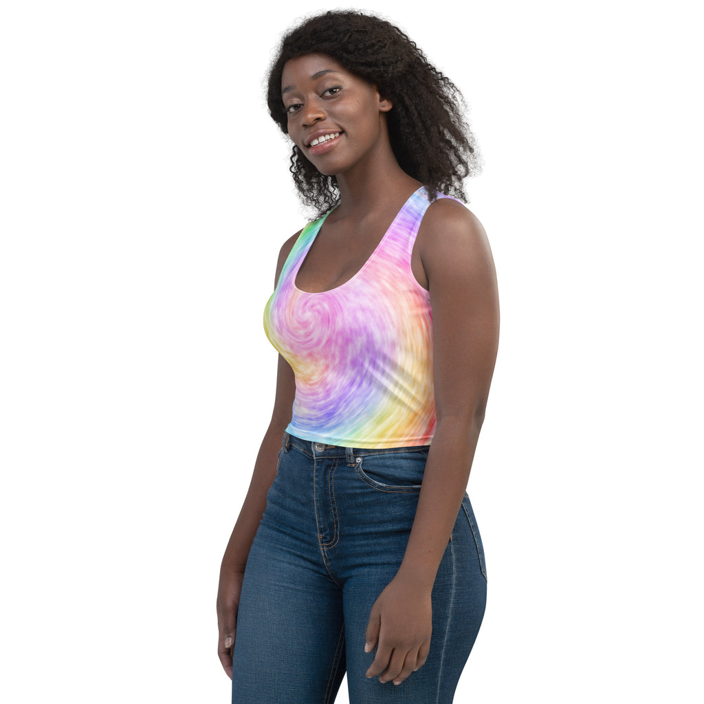 Women's Rainbow Tie Dye Buttery Soft Crop Top- Quick-Drying UPF 50+ Stretch Top