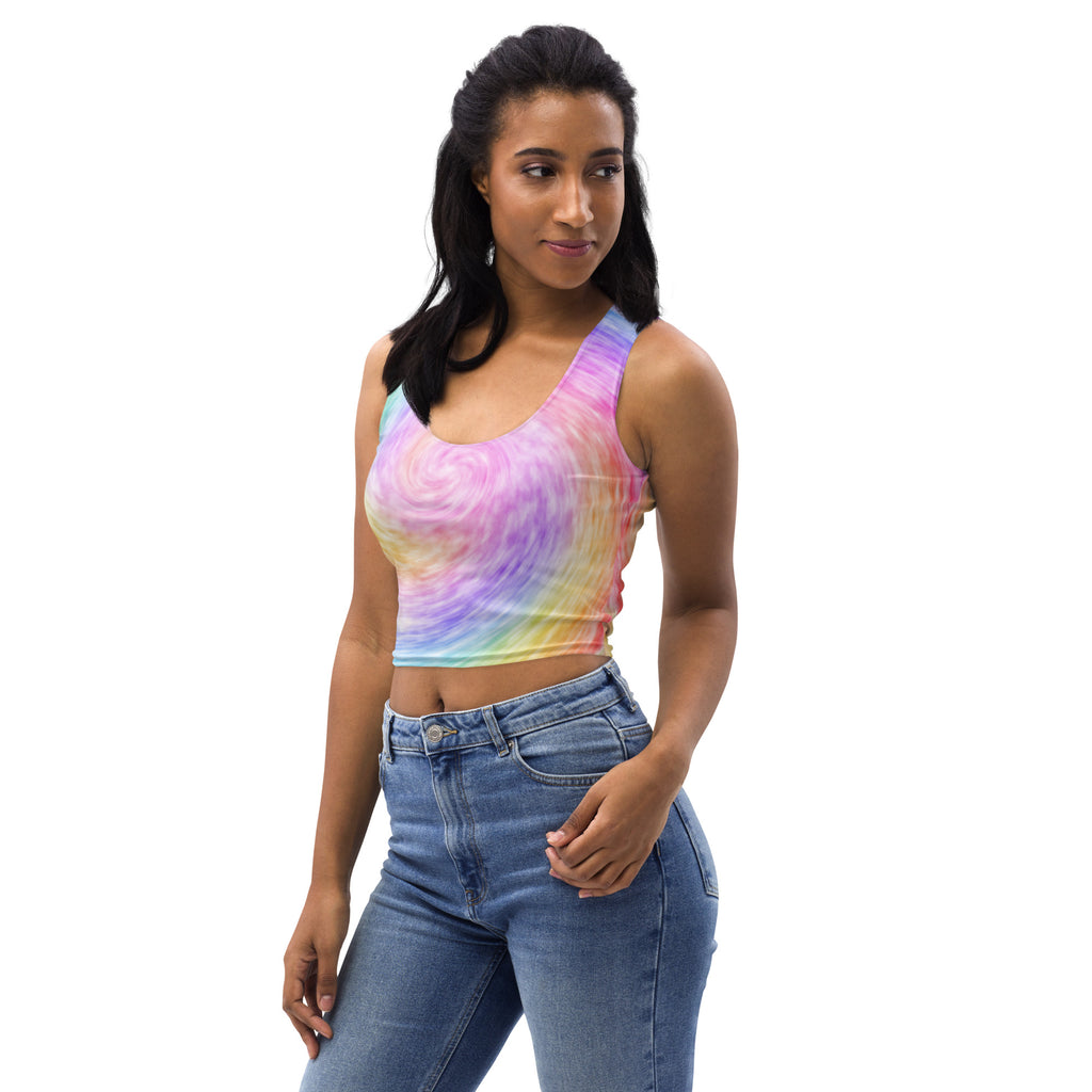 Women's Rainbow Tie Dye Buttery Soft Crop Top- Quick-Drying UPF 50+ Stretch Top