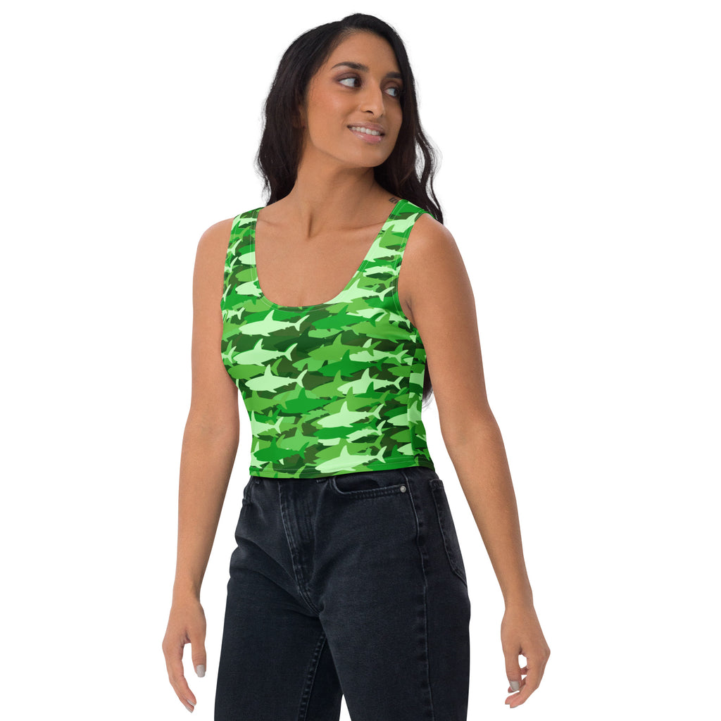 Women's Green Shark Camouflage Buttery Soft Crop Top- Quick-Drying UPF 50+ Stretch Top
