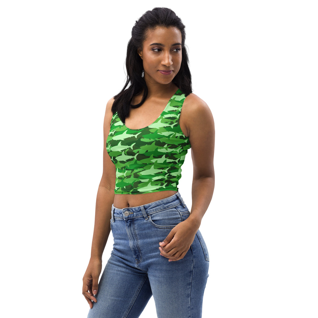 Women's Green Shark Camouflage Buttery Soft Crop Top- Quick-Drying UPF 50+ Stretch Top