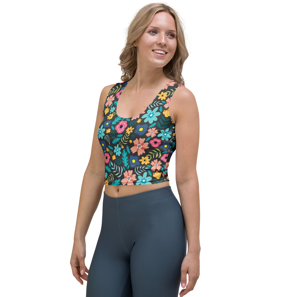Women's Dark Floral Buttery Soft Crop Top- Quick-Drying UPF 50+ Stretch Top