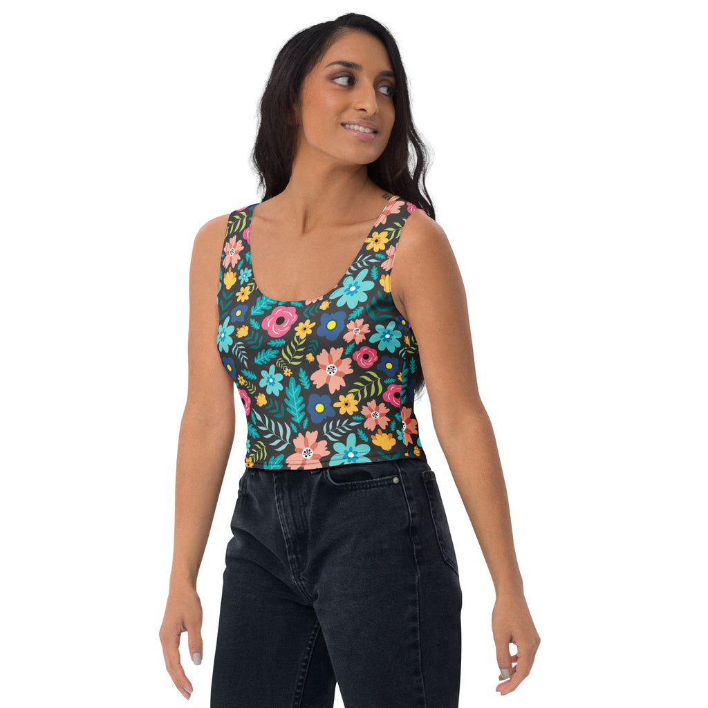 Women's Dark Floral Buttery Soft Crop Top- Quick-Drying UPF 50+ Stretch Top