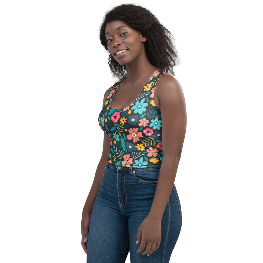 Women's Dark Floral Buttery Soft Crop Top- Quick-Drying UPF 50+ Stretch Top