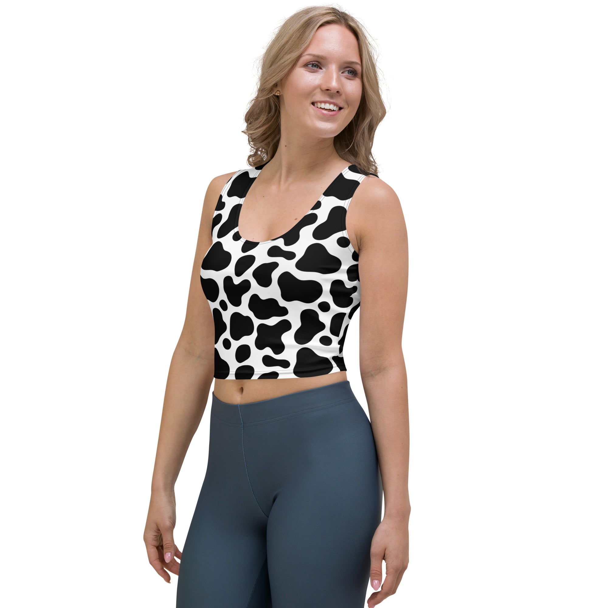 Women's Cow Print Buttery Soft Crop Top- Quick-Drying UPF 50+ Stretch Top