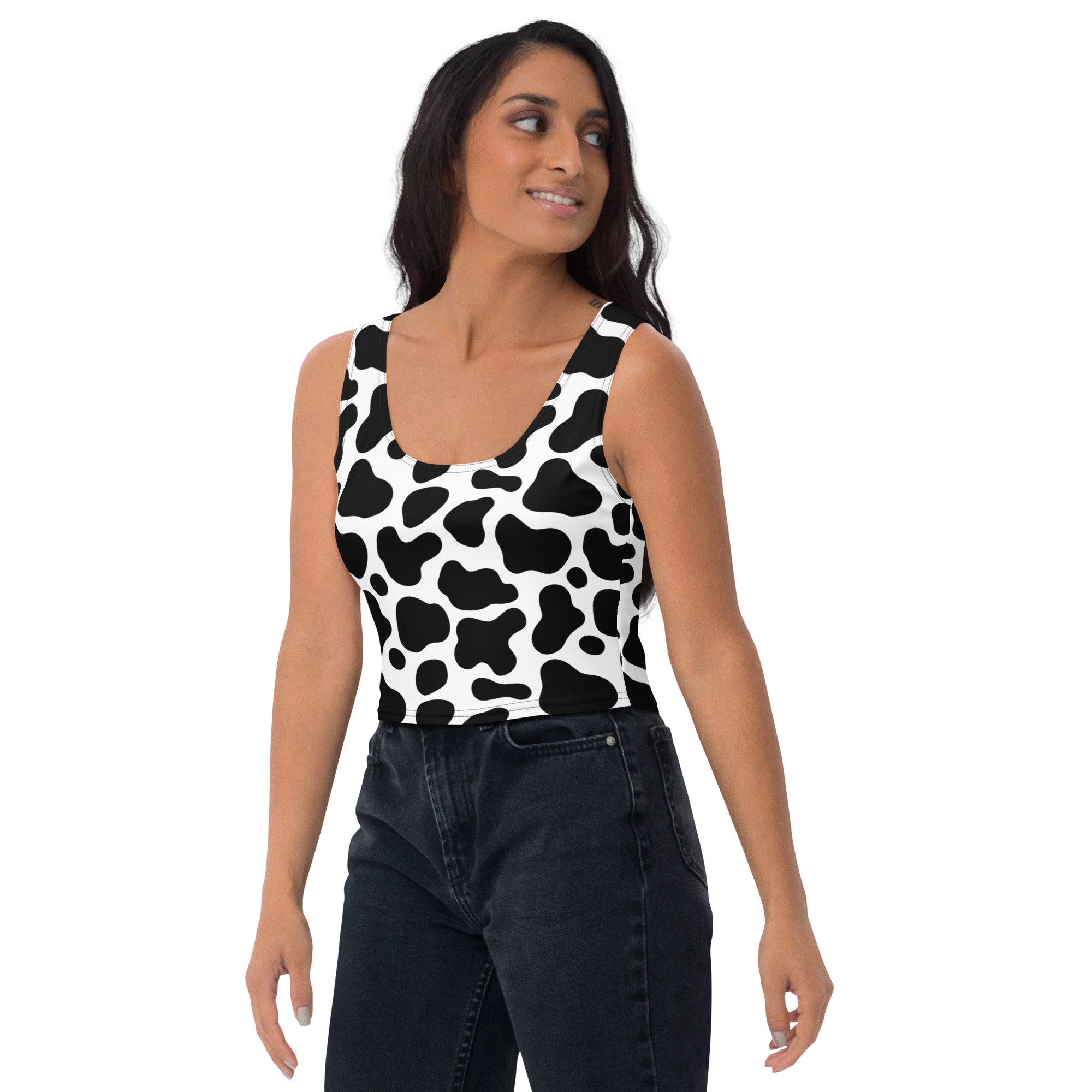Women's Cow Print Buttery Soft Crop Top- Quick-Drying UPF 50+ Stretch Top