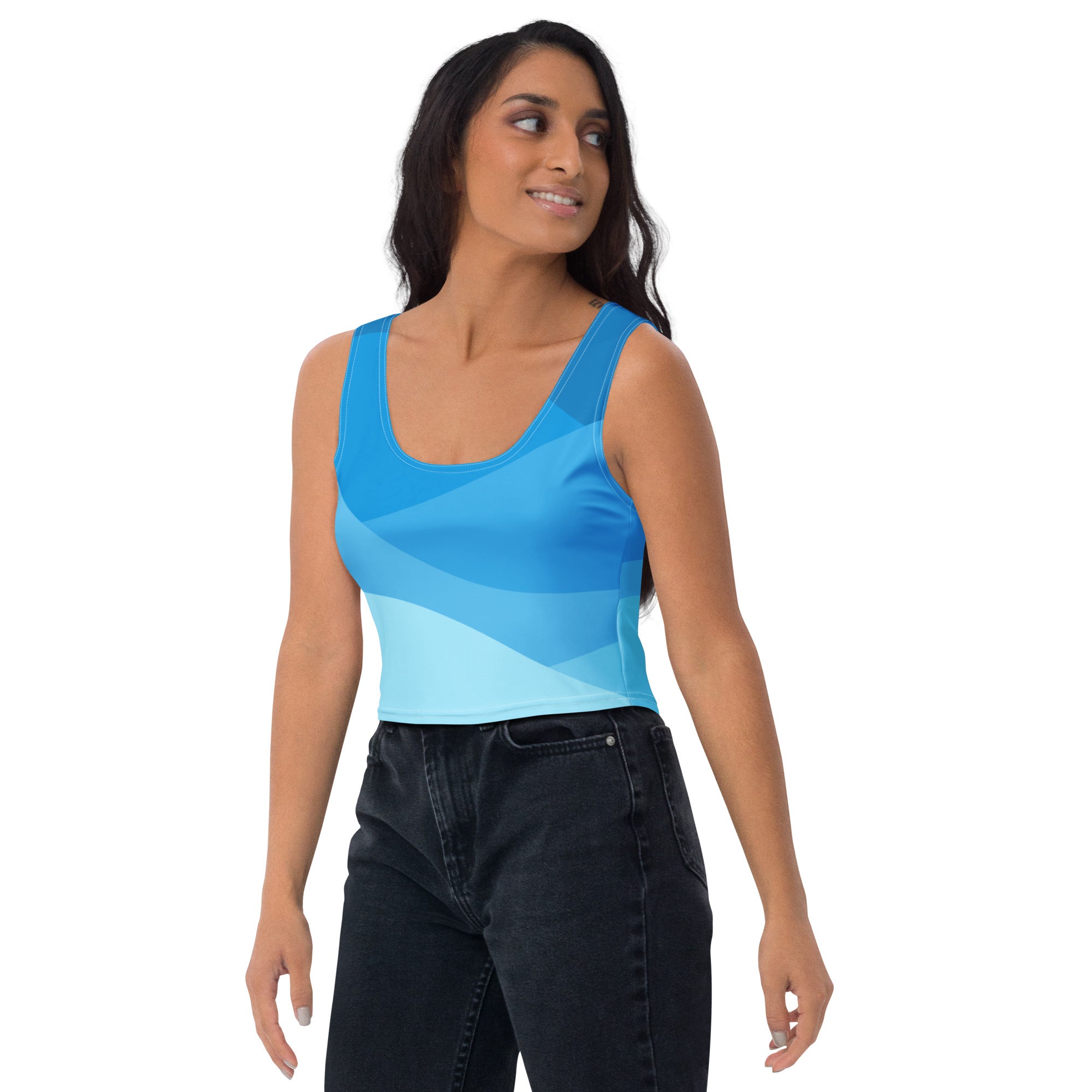 Women's Blue Waves Buttery Soft Crop Top- Quick-Drying UPF 50+ Stretch Top