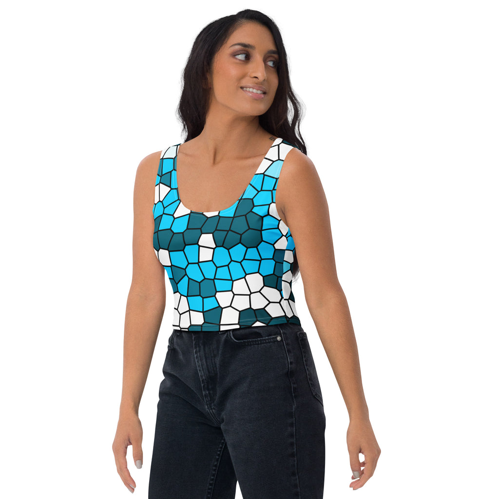 Women's Blue Abstract Buttery Soft Crop Top- Quick-Drying UPF 50+ Stretch Top