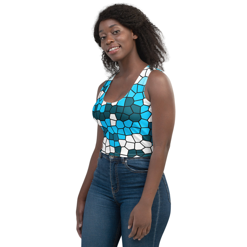 Women's Blue Abstract Buttery Soft Crop Top- Quick-Drying UPF 50+ Stretch Top