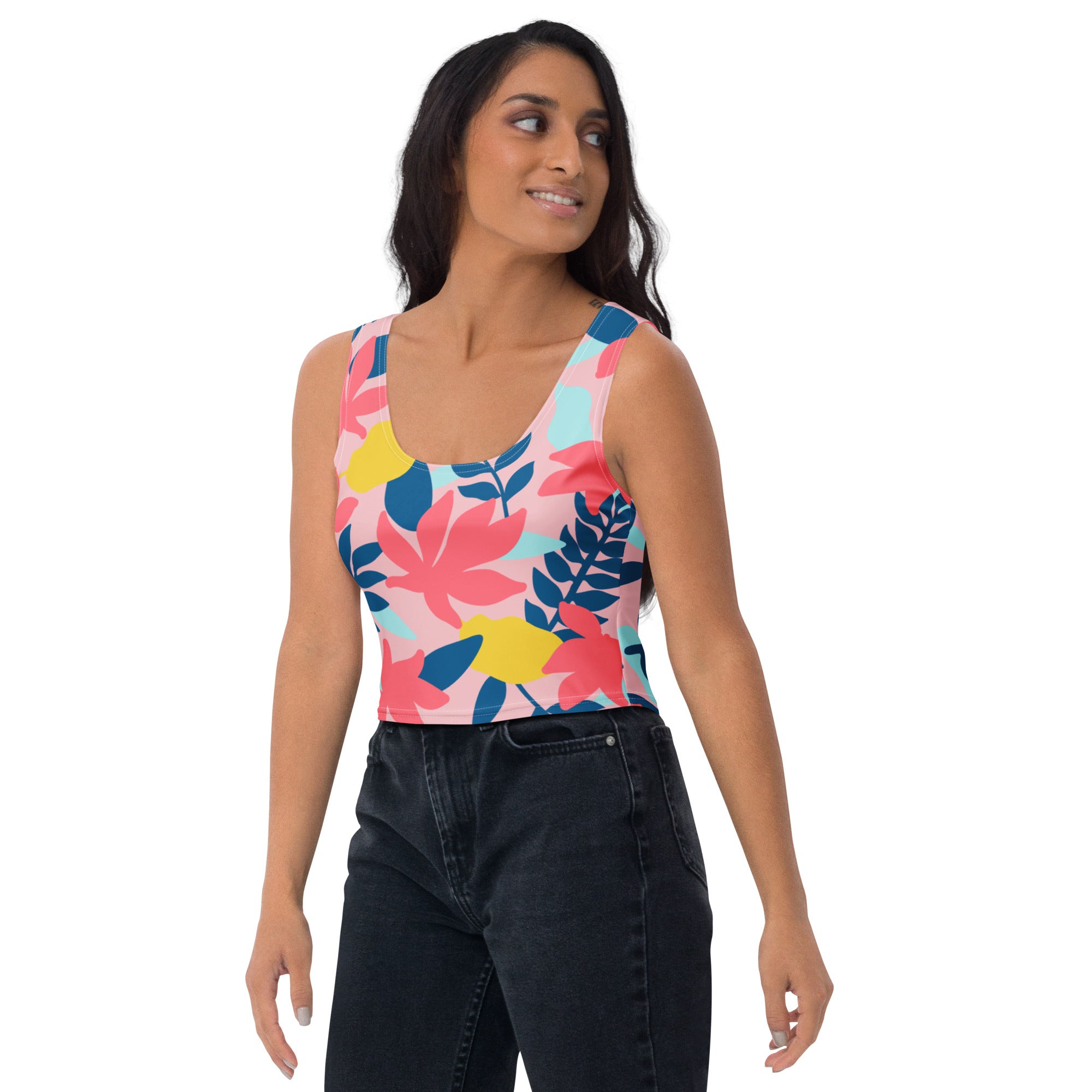 Women's Tropical Floral Buttery Soft Crop Top- Quick-Drying UPF 50+ Stretch Top