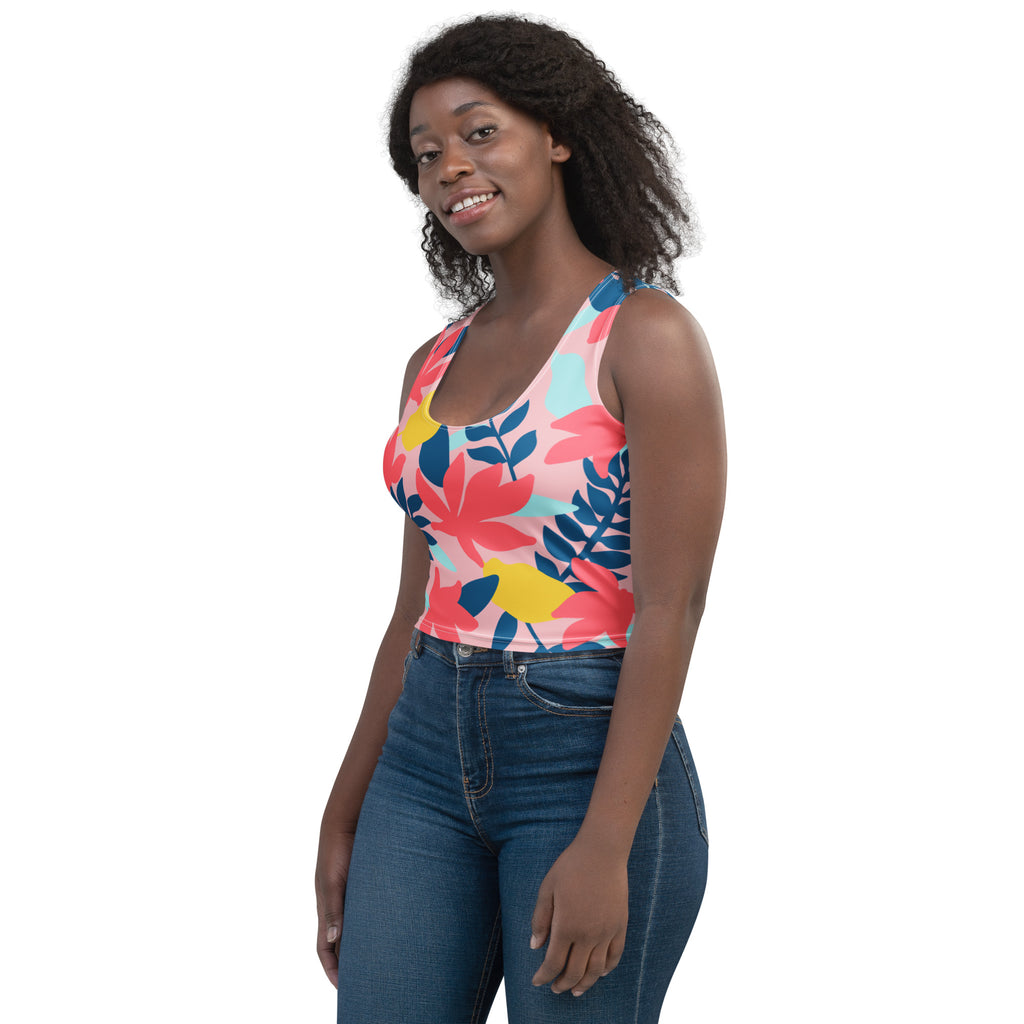 Women's Tropical Floral Buttery Soft Crop Top- Quick-Drying UPF 50+ Stretch Top