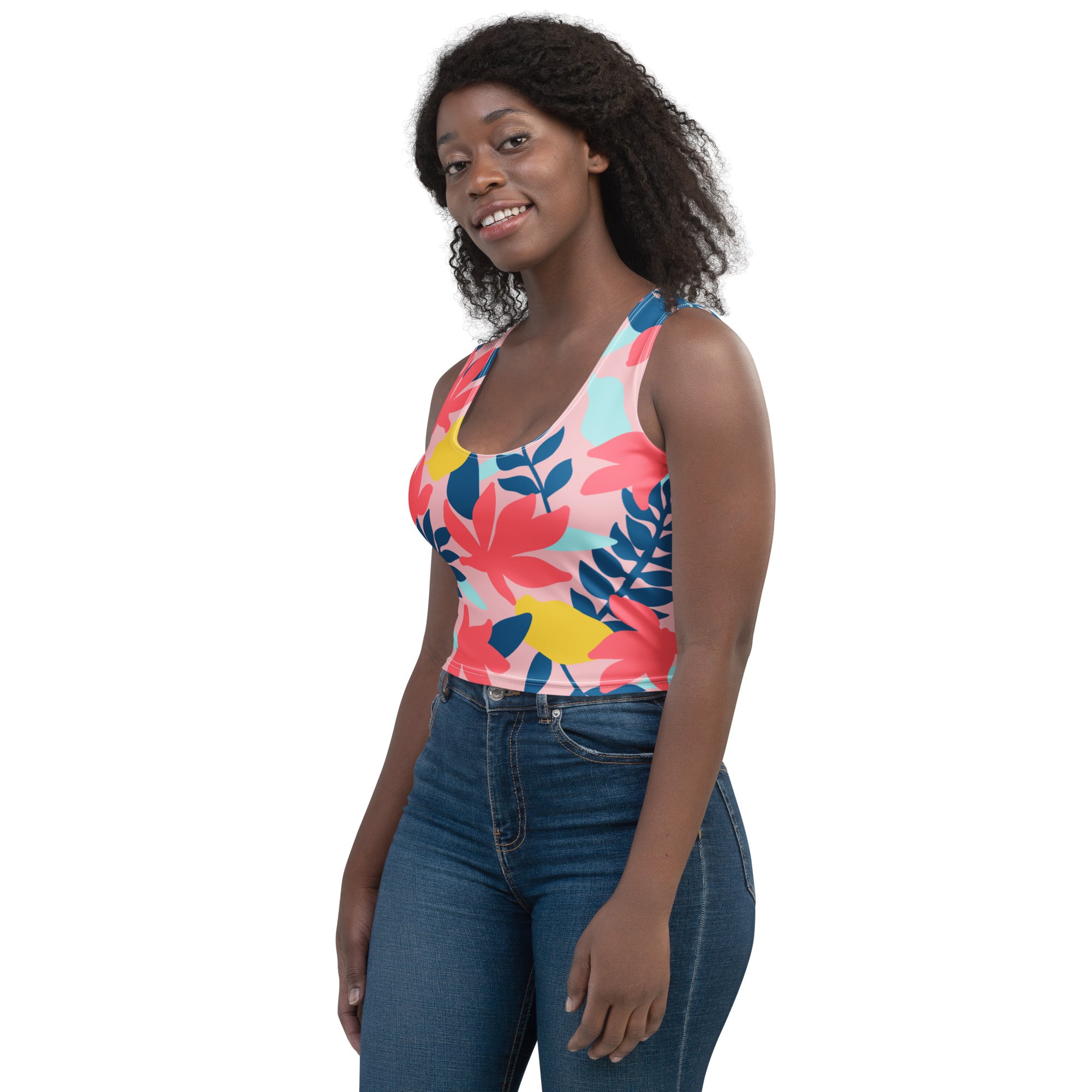 Women's Tropical Floral Buttery Soft Crop Top- Quick-Drying UPF 50+ Stretch Top
