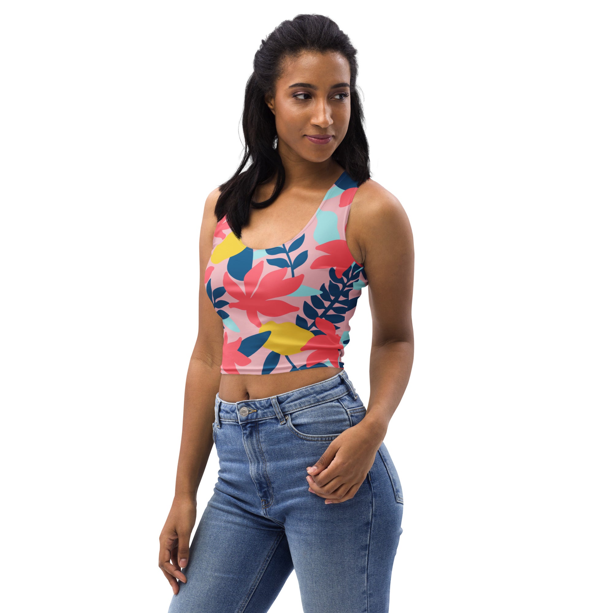 Women's Tropical Floral Buttery Soft Crop Top- Quick-Drying UPF 50+ Stretch Top