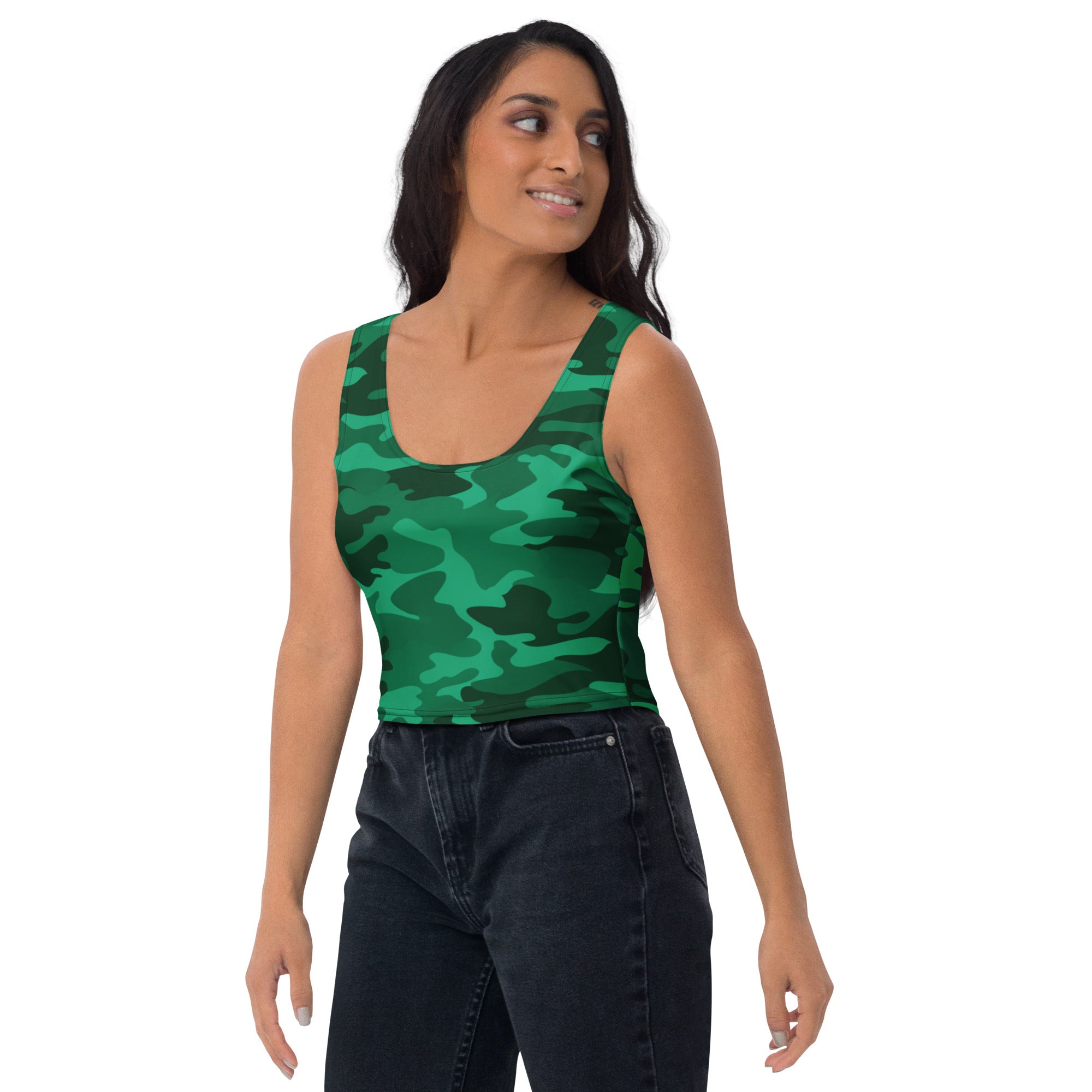 Women's Green Camouflage Buttery Soft Crop Top- Quick-Drying UPF 50+ Stretch Top