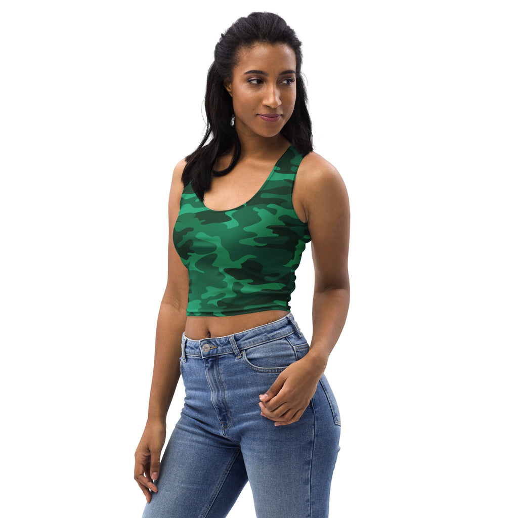 Women's Green Camouflage Buttery Soft Crop Top- Quick-Drying UPF 50+ Stretch Top