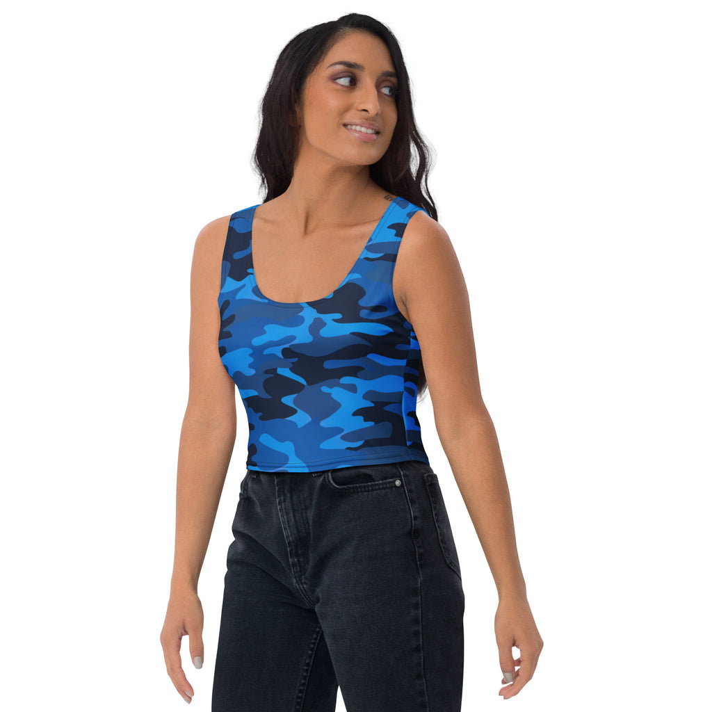 Women's Blue Camouflage Buttery Soft Crop Top- Quick-Drying UPF 50+ Stretch Top