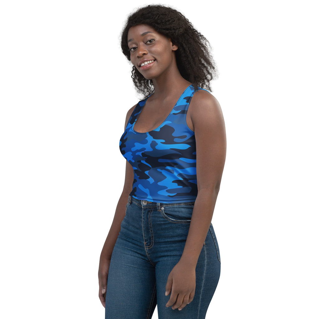 Women's Blue Camouflage Buttery Soft Crop Top- Quick-Drying UPF 50+ Stretch Top