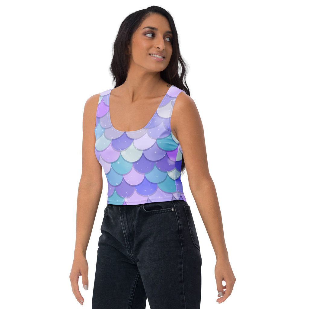 Women's Purple Mermaid Buttery Soft Crop Top- Quick-Drying UPF 50+ Stretch Top