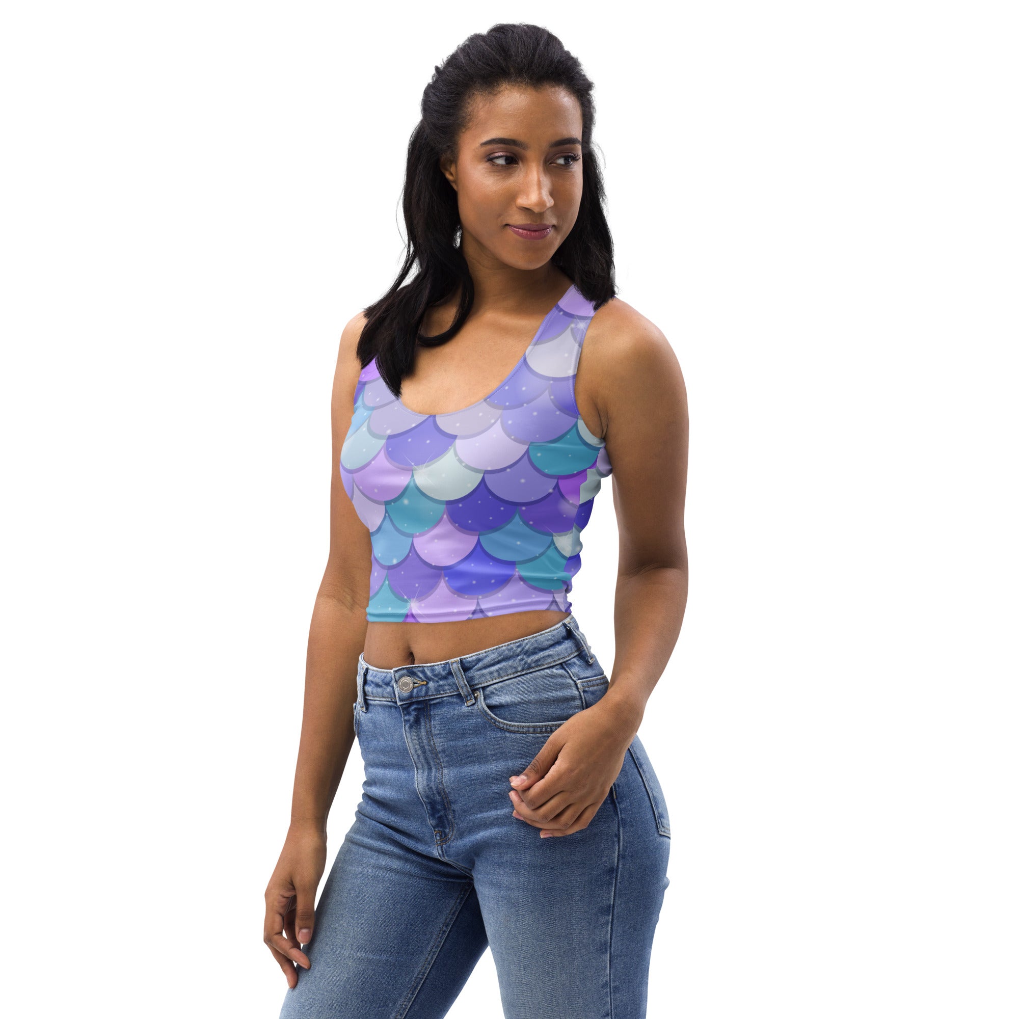 Women's Purple Mermaid Buttery Soft Crop Top- Quick-Drying UPF 50+ Stretch Top
