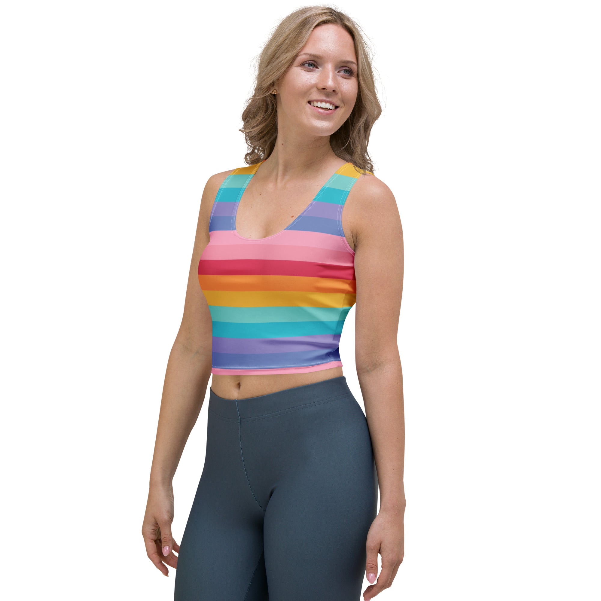 Women's Bright Striped Rainbow Buttery Soft Crop Top- Quick-Drying UPF 50+ Stretch Top