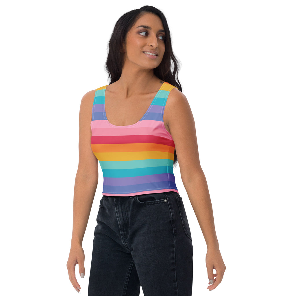 Women's Bright Striped Rainbow Buttery Soft Crop Top- Quick-Drying UPF 50+ Stretch Top
