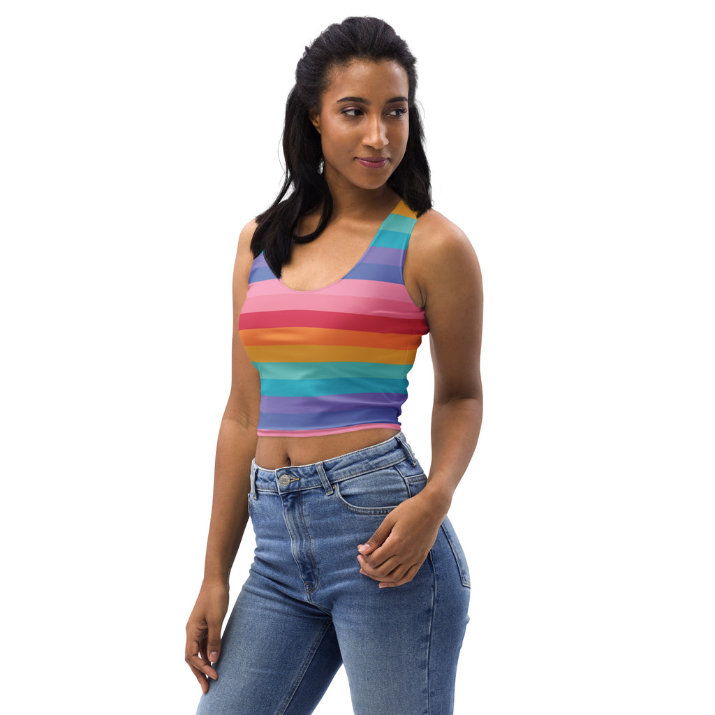 Women's Bright Striped Rainbow Buttery Soft Crop Top- Quick-Drying UPF 50+ Stretch Top