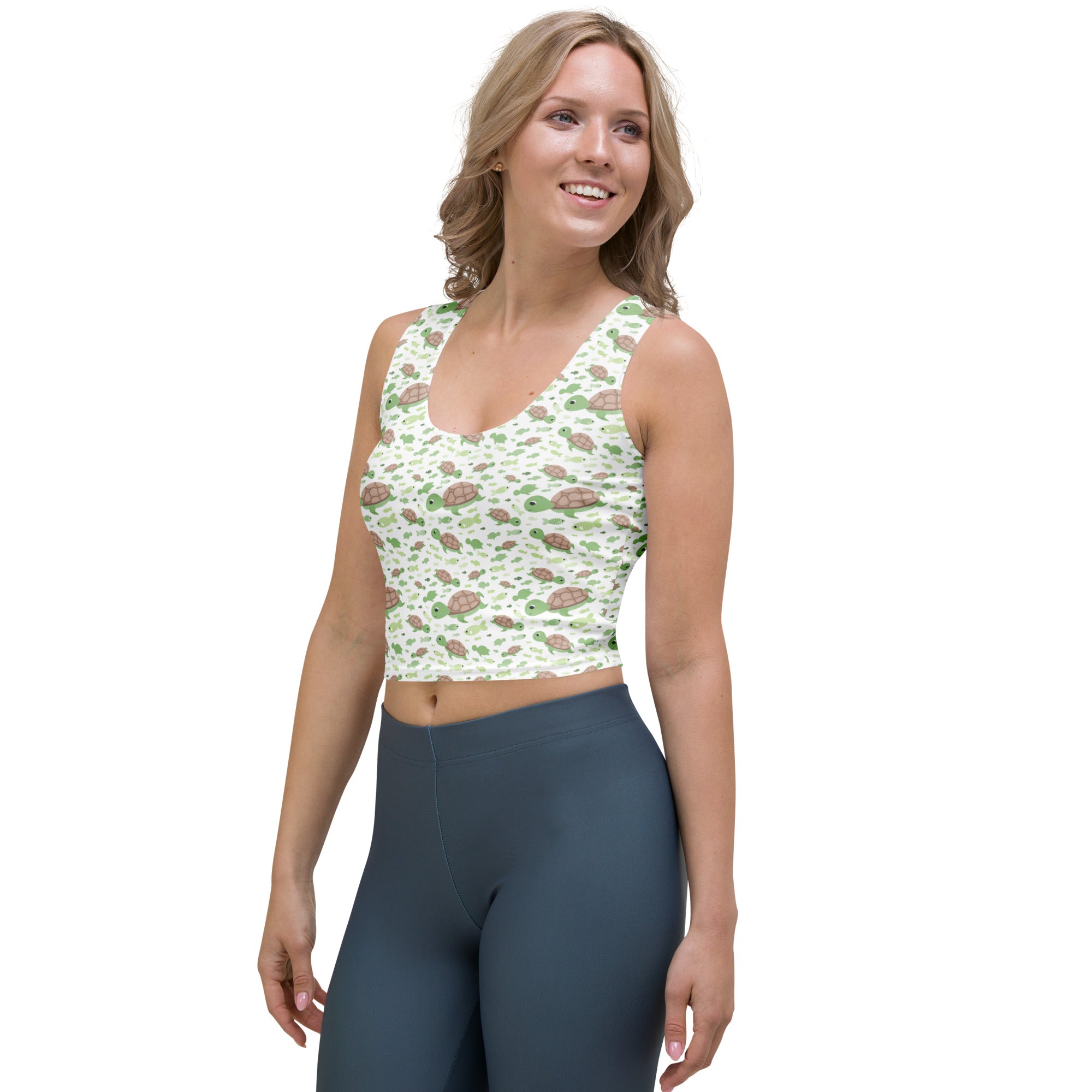 Women's Green Sea Turtles Buttery Soft Crop Top- Quick-Drying UPF 50+ Stretch Top