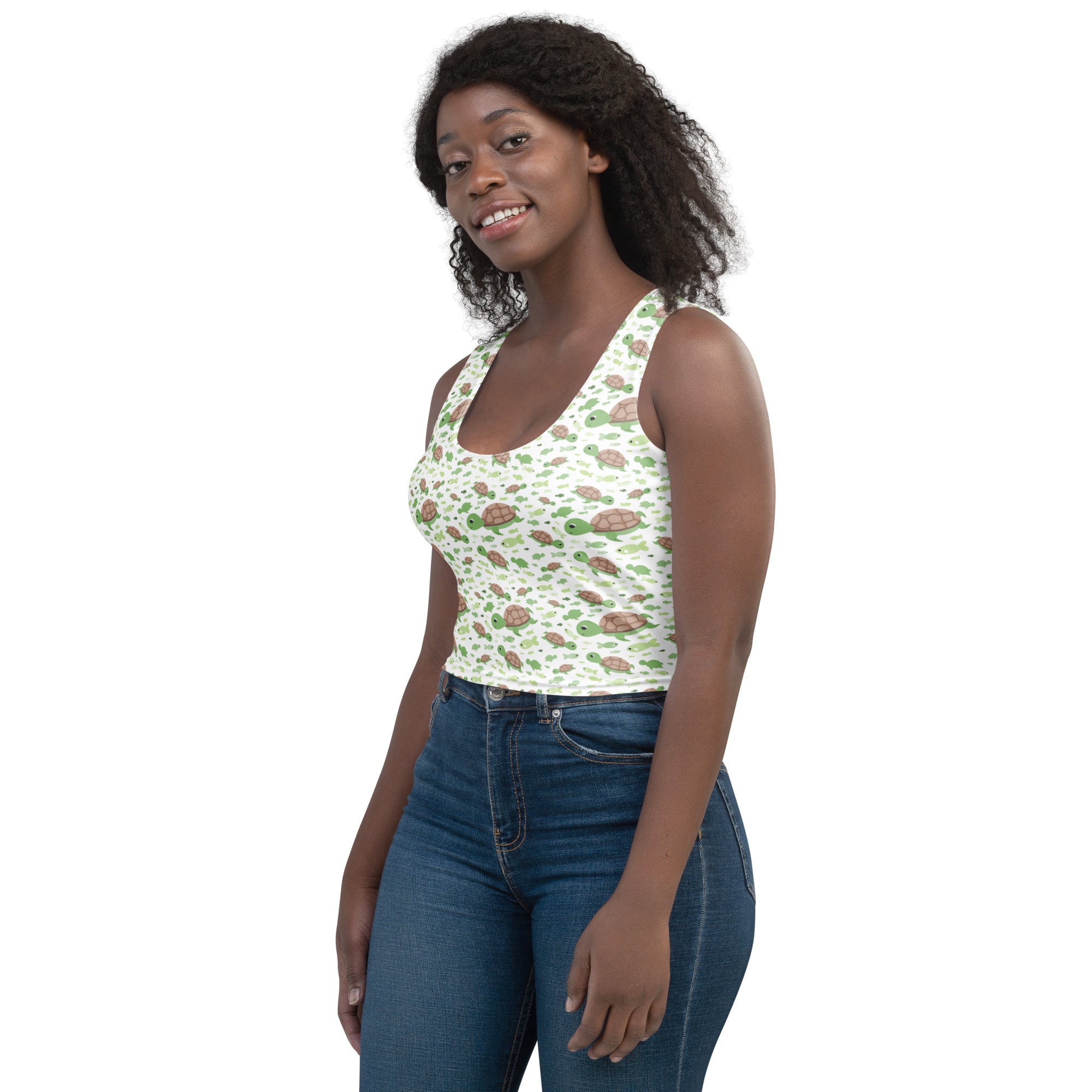 Women's Green Sea Turtles Buttery Soft Crop Top- Quick-Drying UPF 50+ Stretch Top