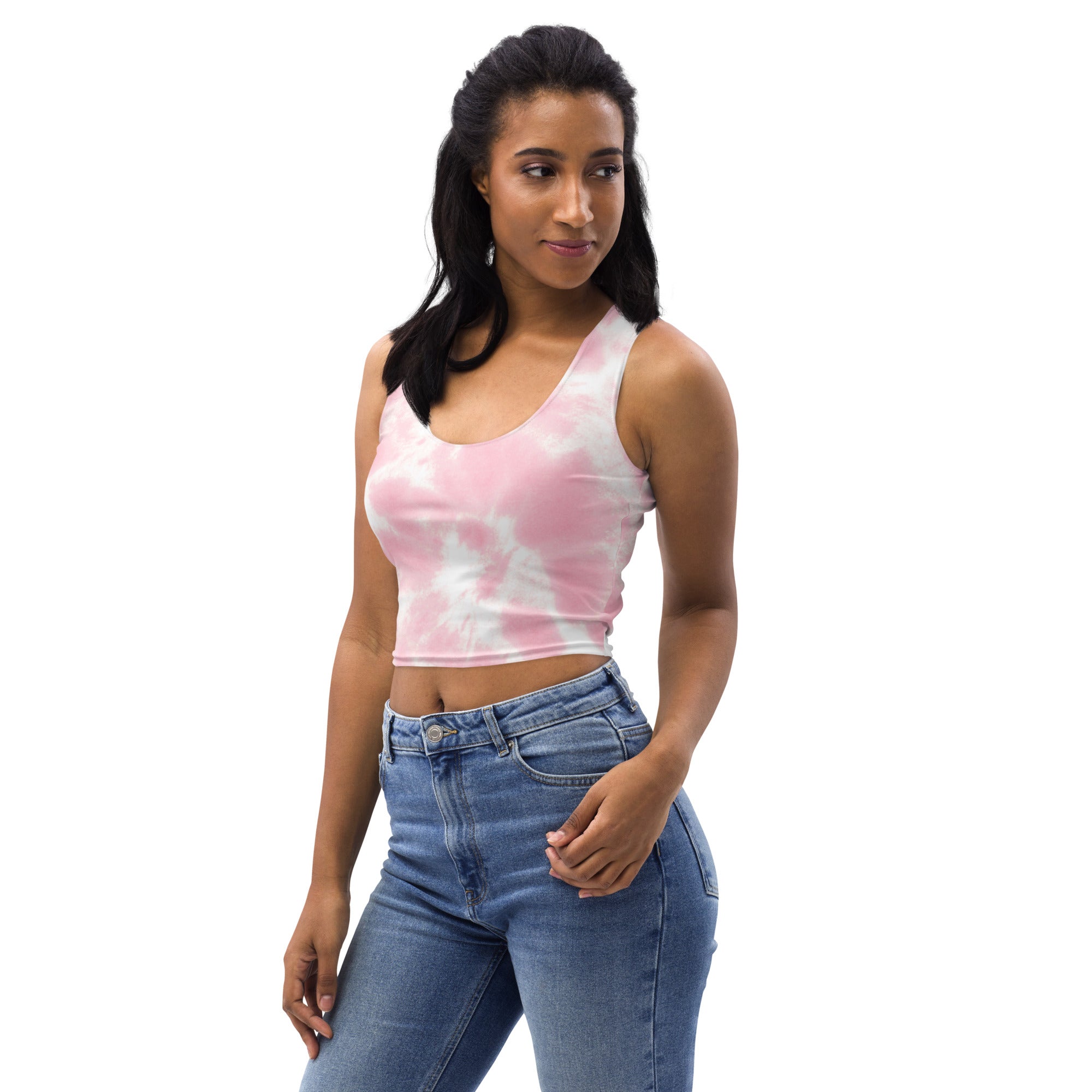 Women's Pink Tie Dye Buttery Soft Crop Top- Quick-Drying UPF 50+ Stretch Top