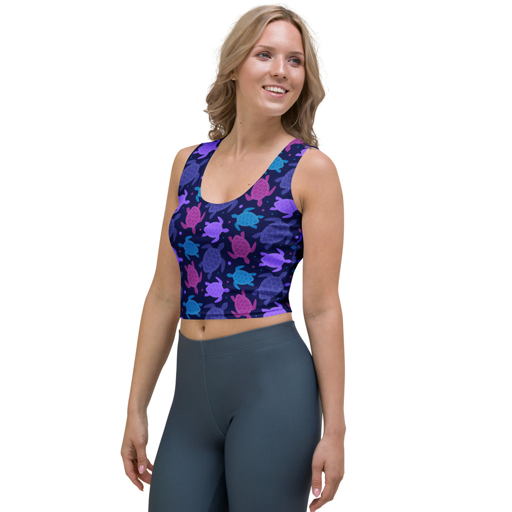 Women's Purple Sea Turtle Buttery Soft Crop Top- Quick-Drying UPF 50+ Stretch Top
