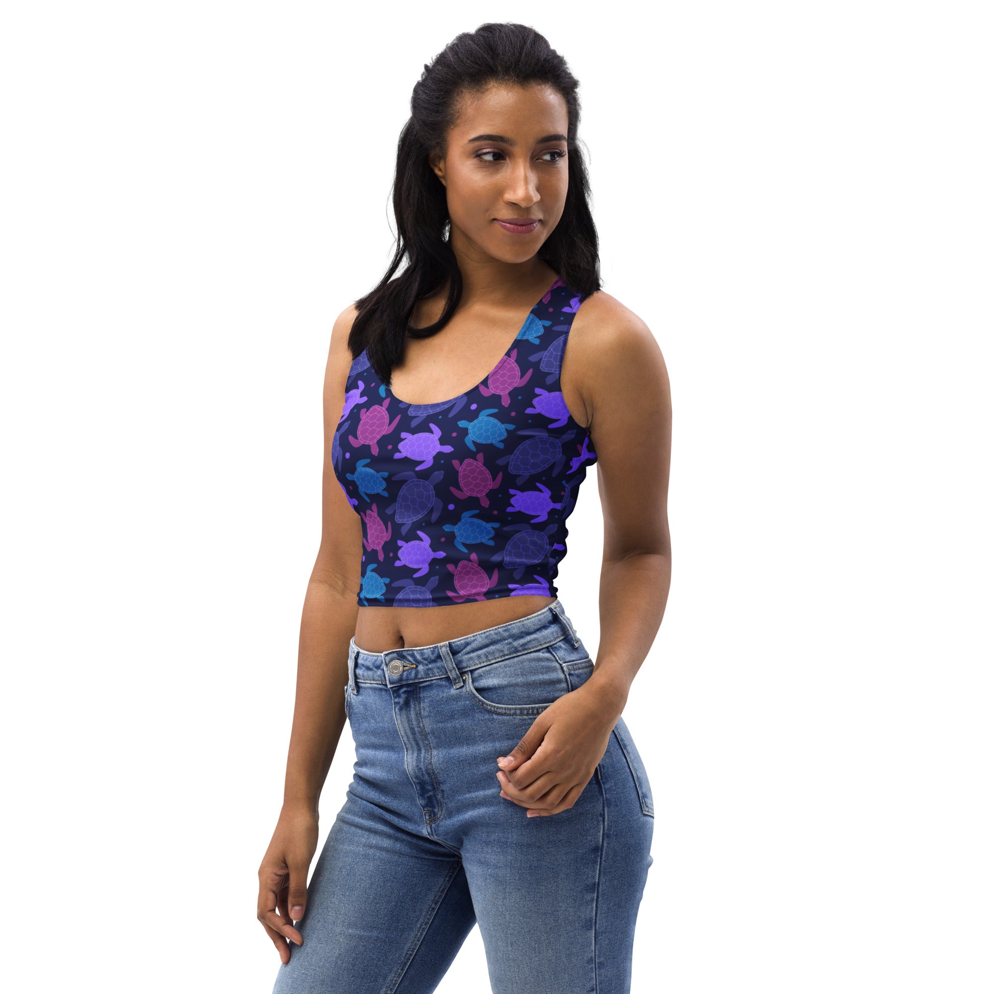 Women's Purple Sea Turtle Buttery Soft Crop Top- Quick-Drying UPF 50+ Stretch Top