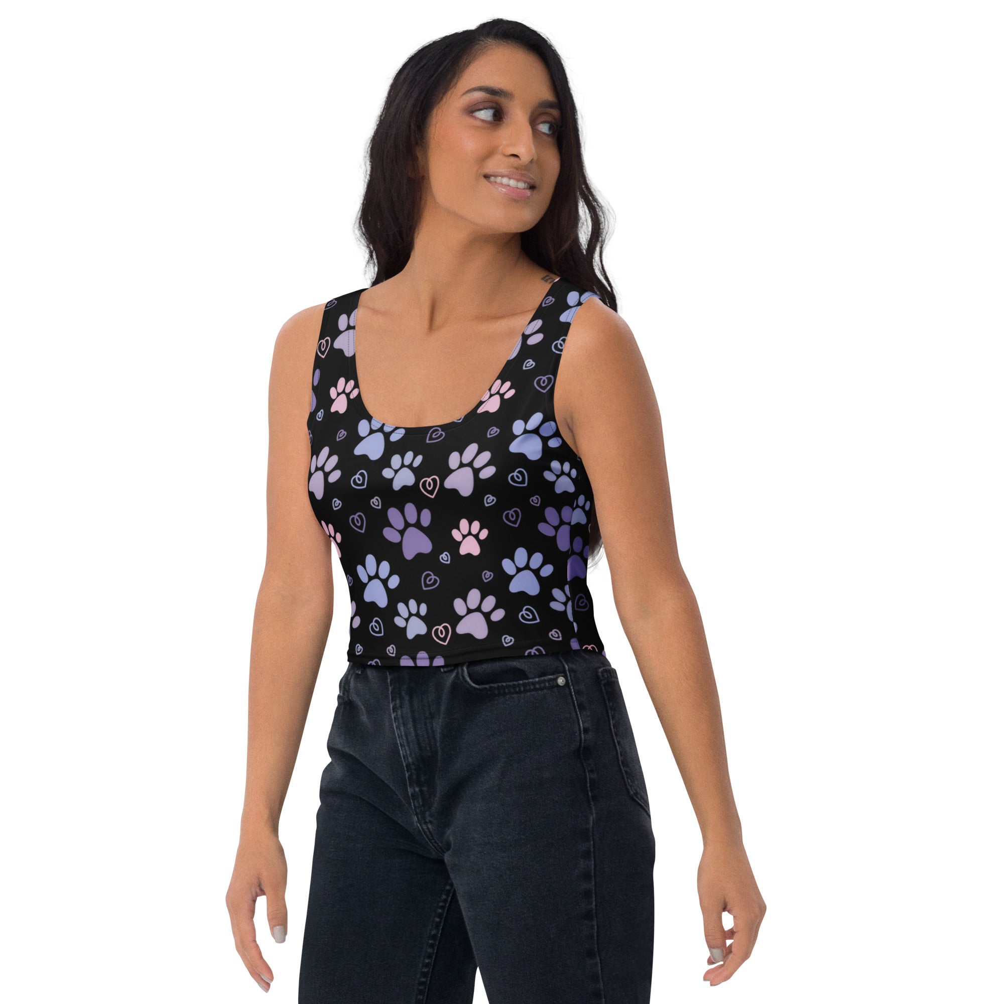 Women's Pastel Paw Print Buttery Soft Crop Top- Quick-Drying UPF 50+ Stretch Top