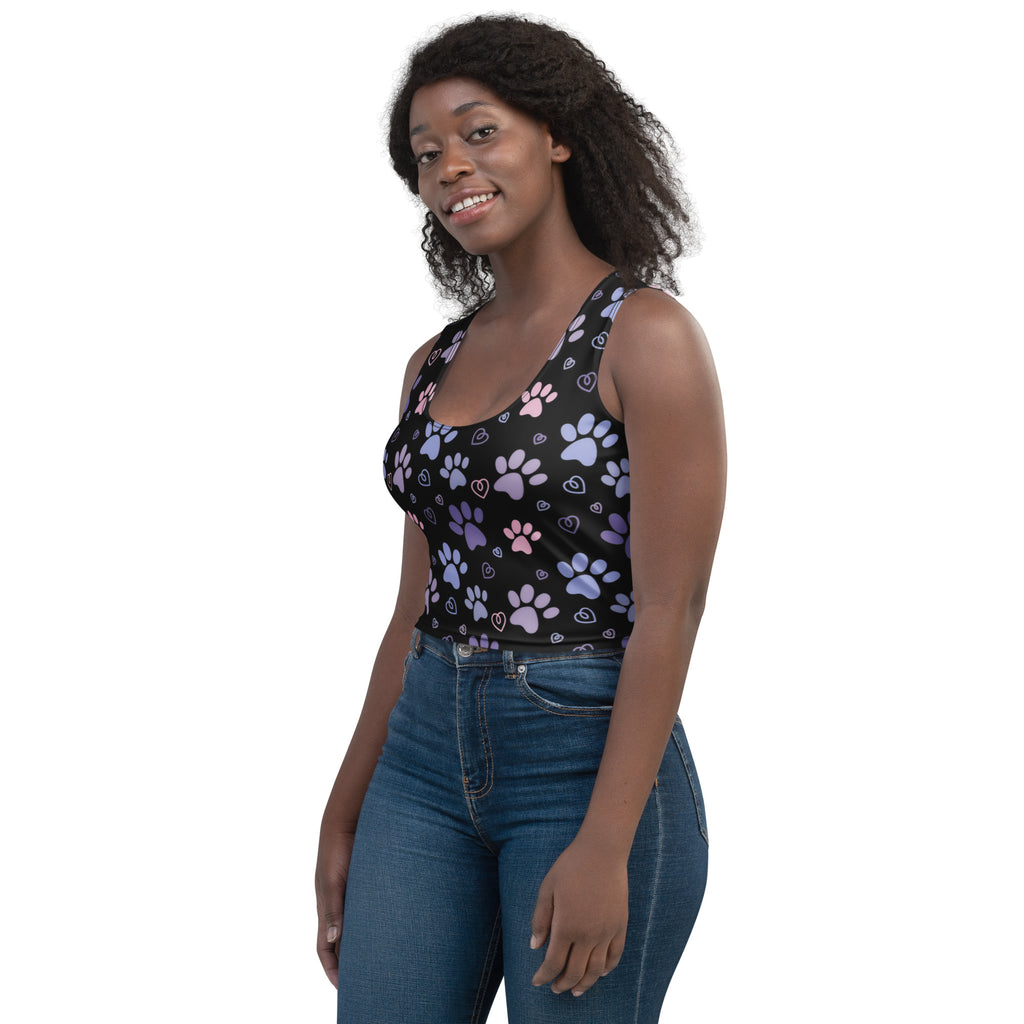 Women's Pastel Paw Print Buttery Soft Crop Top- Quick-Drying UPF 50+ Stretch Top