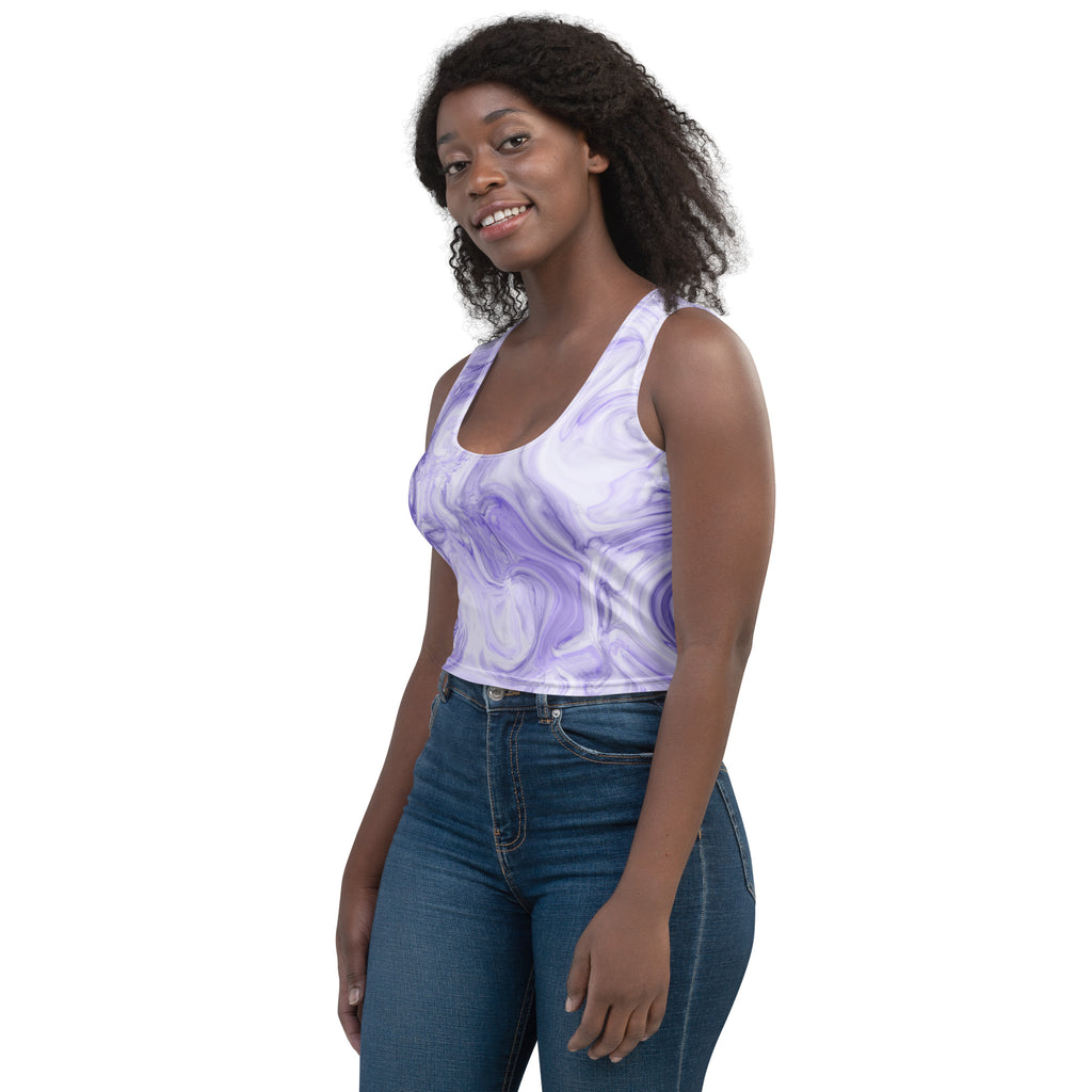Women's Purple Watercolor Marble Buttery Soft Crop Top- Quick-Drying UPF 50+ Stretch Top