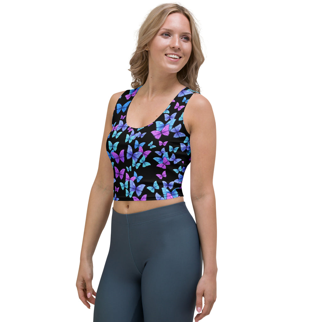 Women's Vibrant Butterfly Buttery Soft Crop Top- Quick-Drying UPF 50+ Stretch Top