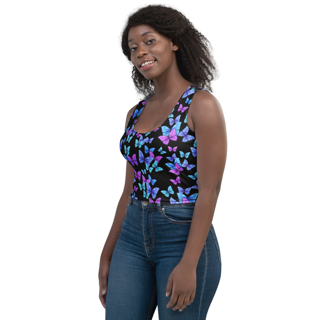 Women's Vibrant Butterfly Buttery Soft Crop Top- Quick-Drying UPF 50+ Stretch Top