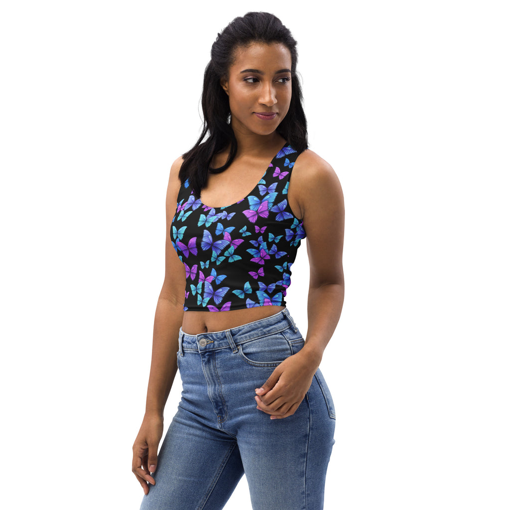 Women's Vibrant Butterfly Buttery Soft Crop Top- Quick-Drying UPF 50+ Stretch Top