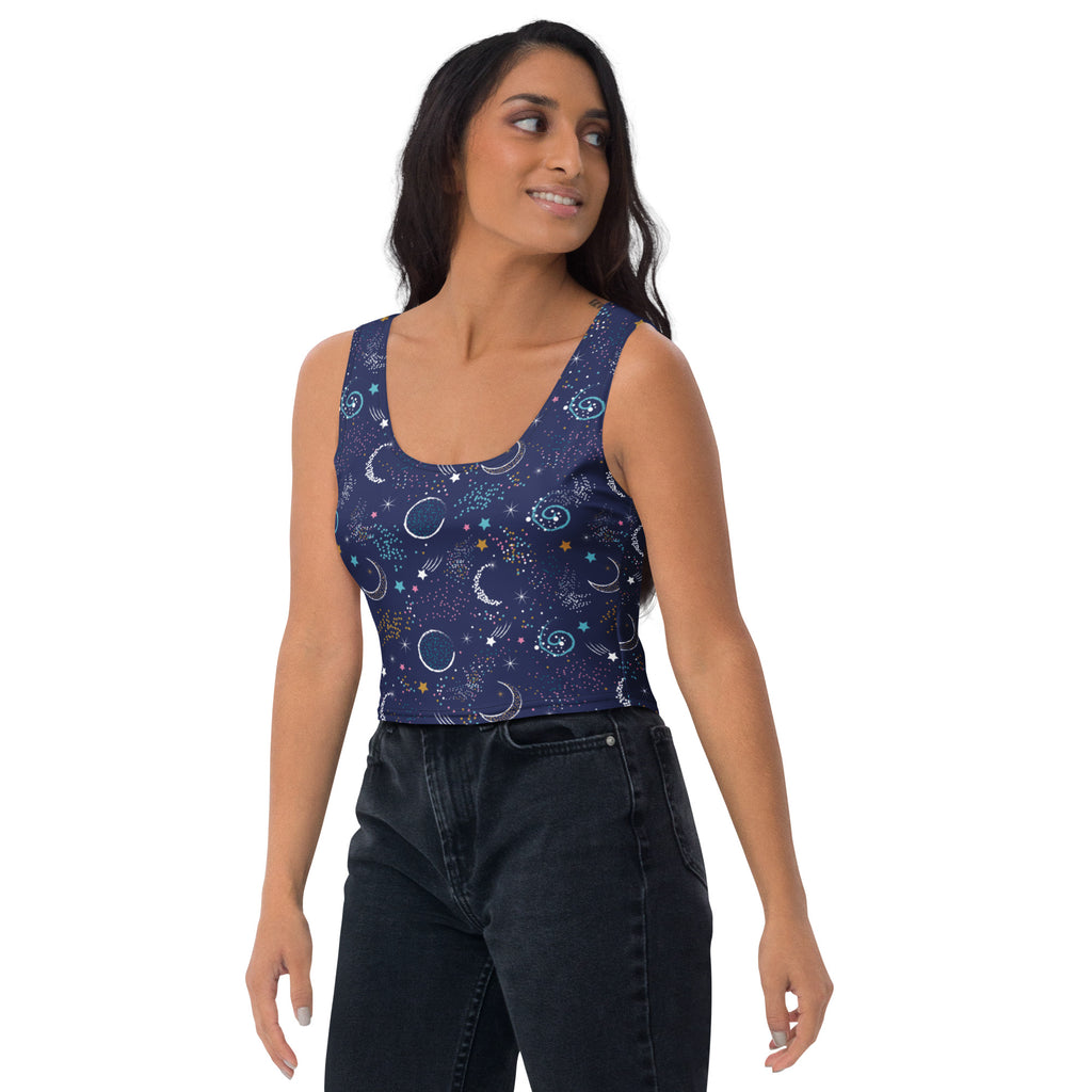 Women's Moon and Stars Buttery Soft Crop Top- Quick-Drying UPF 50+ Stretch Top