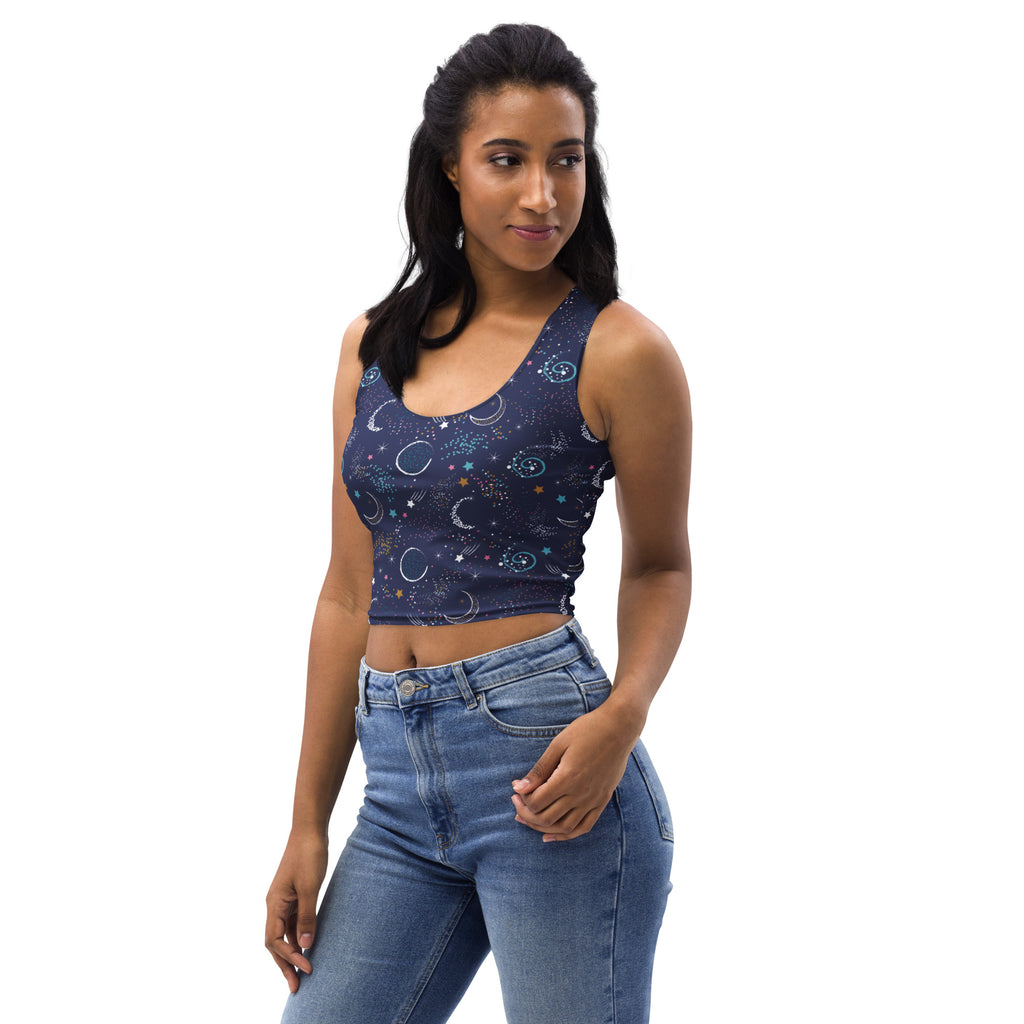 Women's Moon and Stars Buttery Soft Crop Top- Quick-Drying UPF 50+ Stretch Top