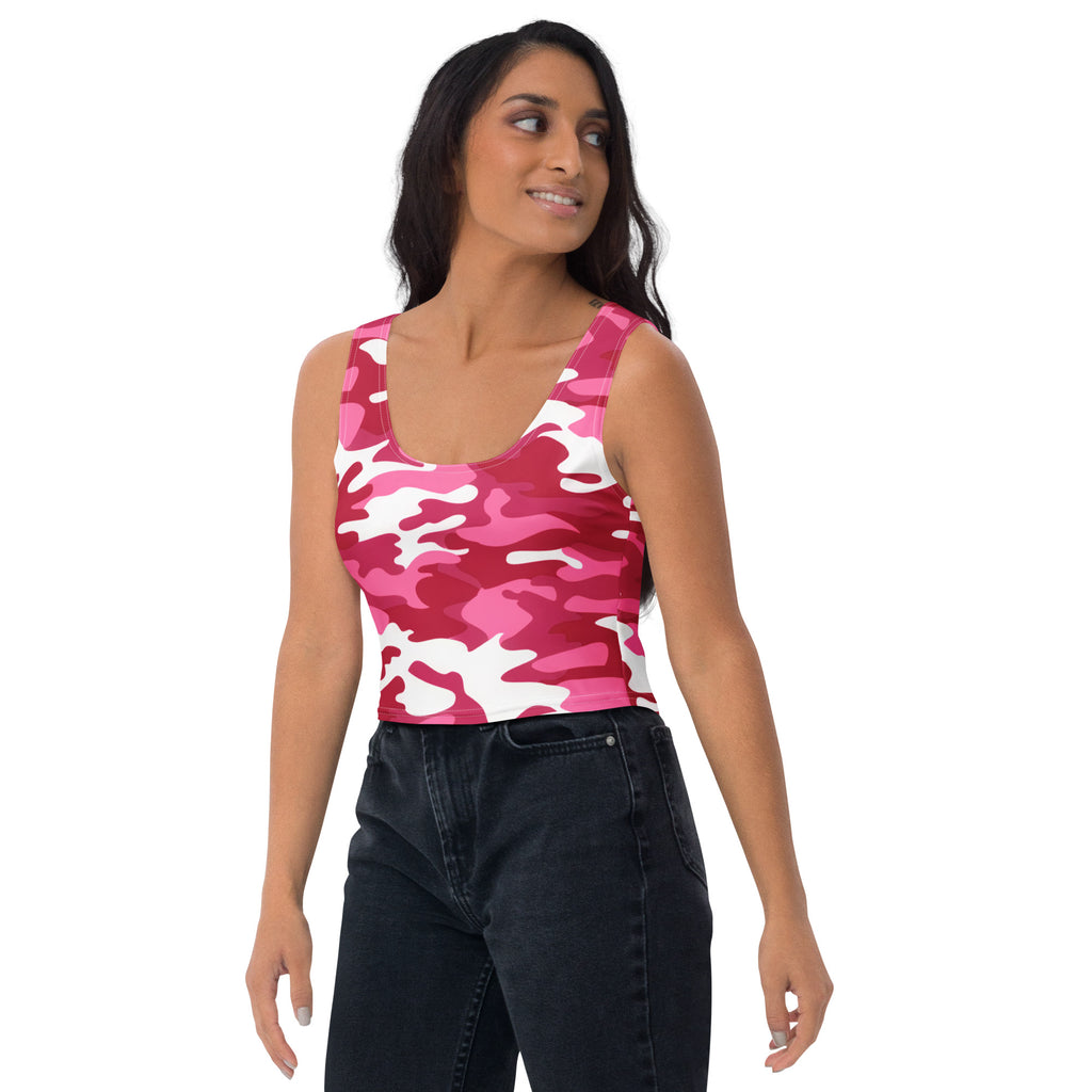 Women's Bright Pink Camouflage Buttery Soft Crop Top- Quick-Drying UPF 50+ Stretch Top