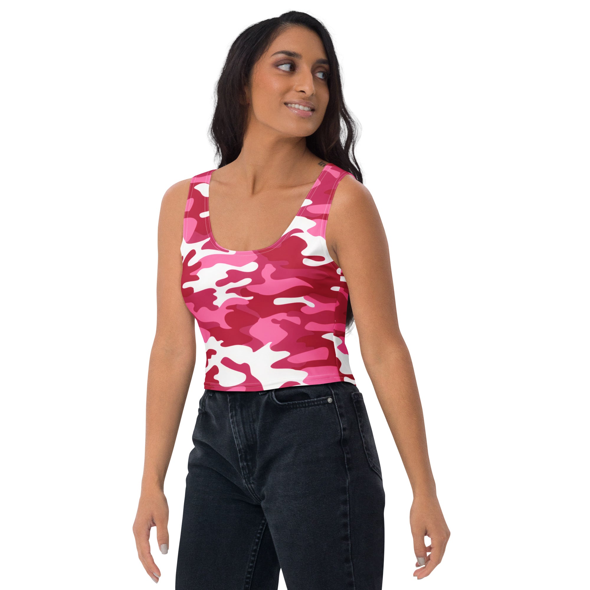 Women's Bright Pink Camouflage Buttery Soft Crop Top- Quick-Drying UPF 50+ Stretch Top