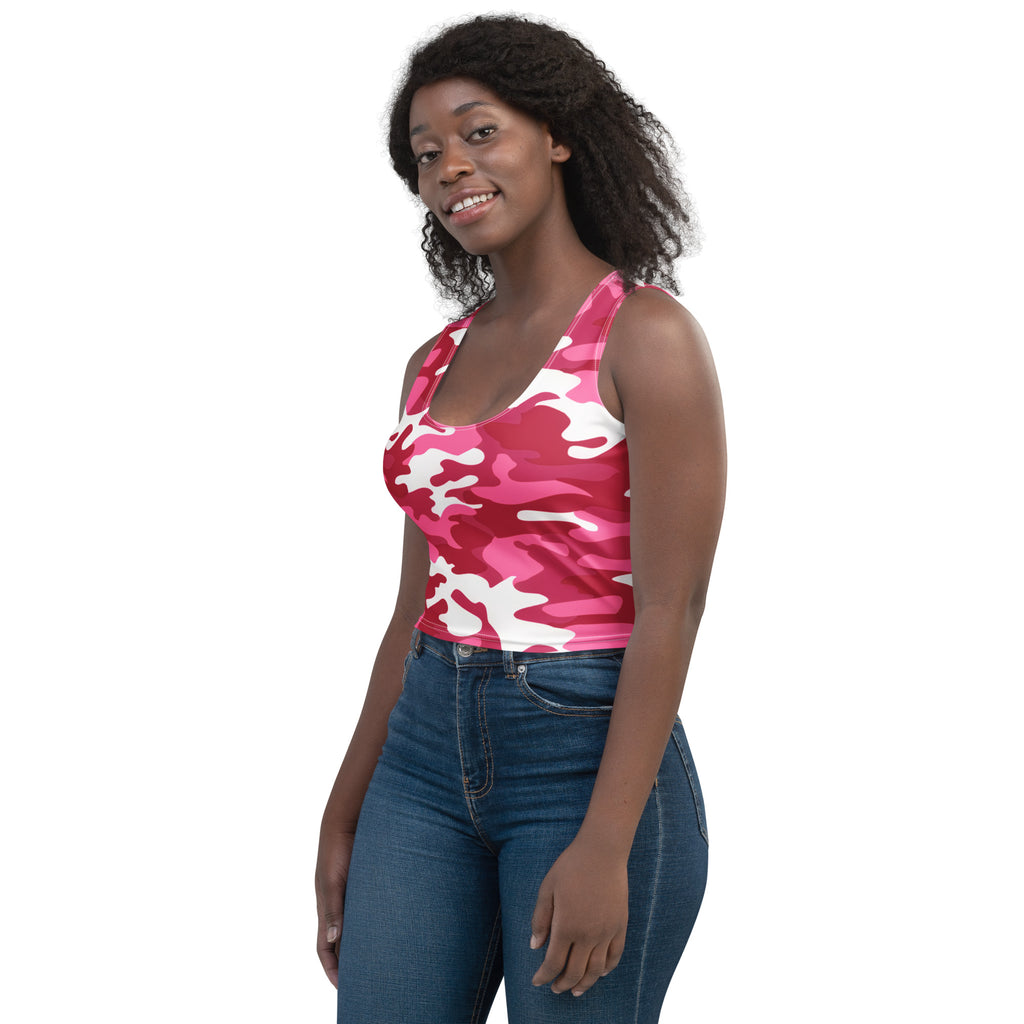 Women's Bright Pink Camouflage Buttery Soft Crop Top- Quick-Drying UPF 50+ Stretch Top