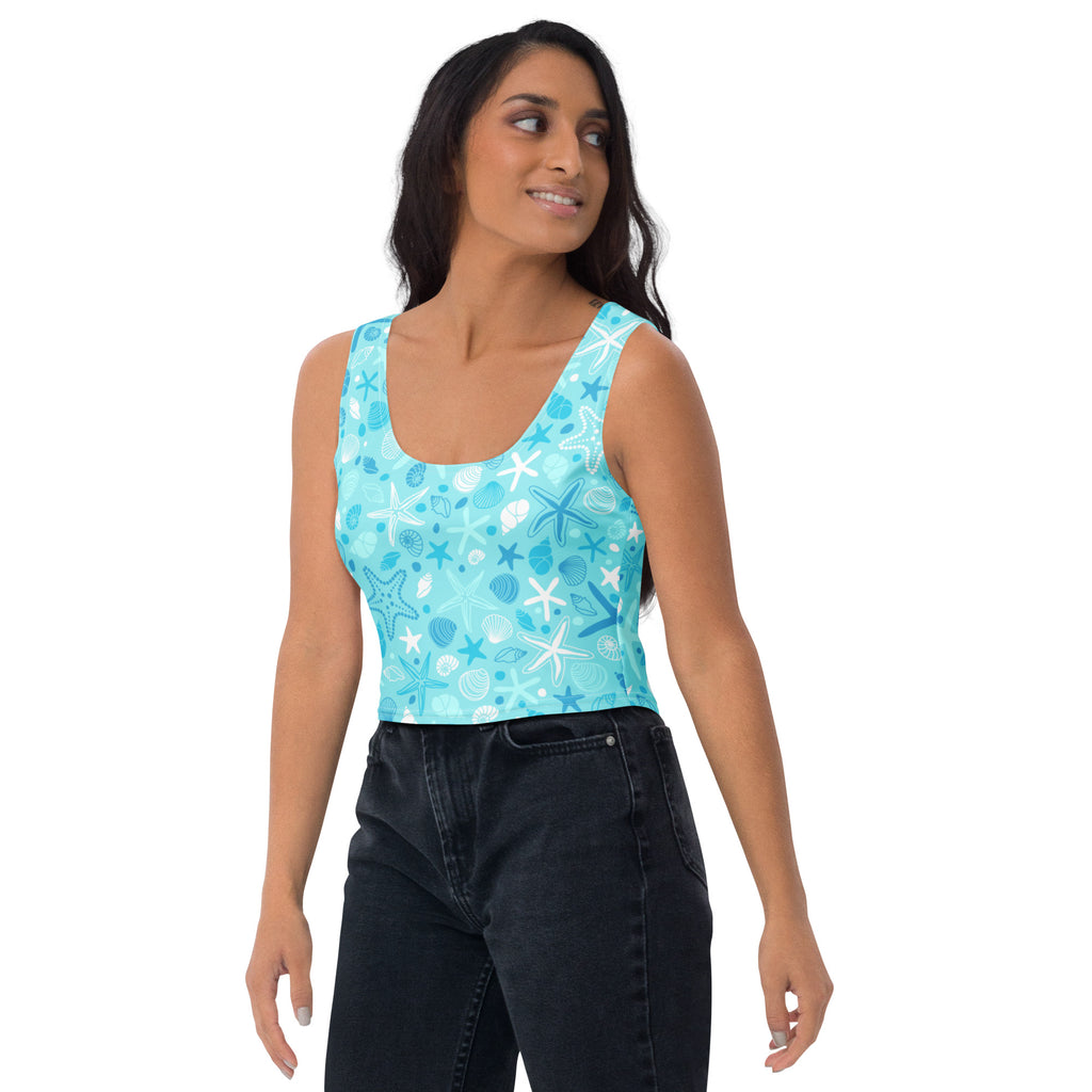 Women's Starfish & Shells Buttery Soft Crop Top- Quick-Drying UPF 50+ Stretch Top