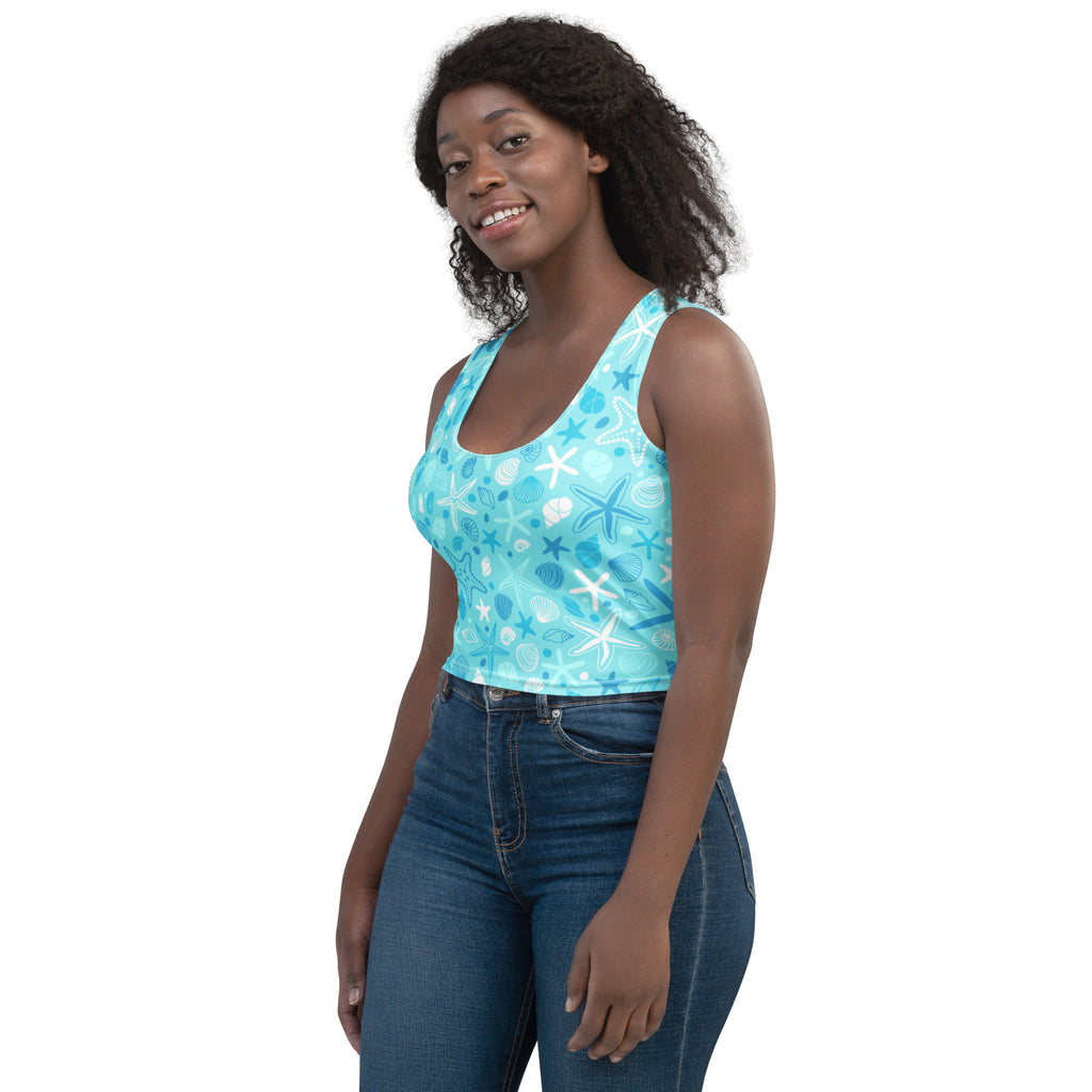 Women's Starfish & Shells Buttery Soft Crop Top- Quick-Drying UPF 50+ Stretch Top