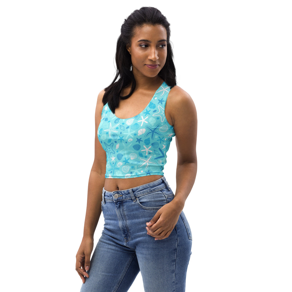 Women's Starfish & Shells Buttery Soft Crop Top- Quick-Drying UPF 50+ Stretch Top