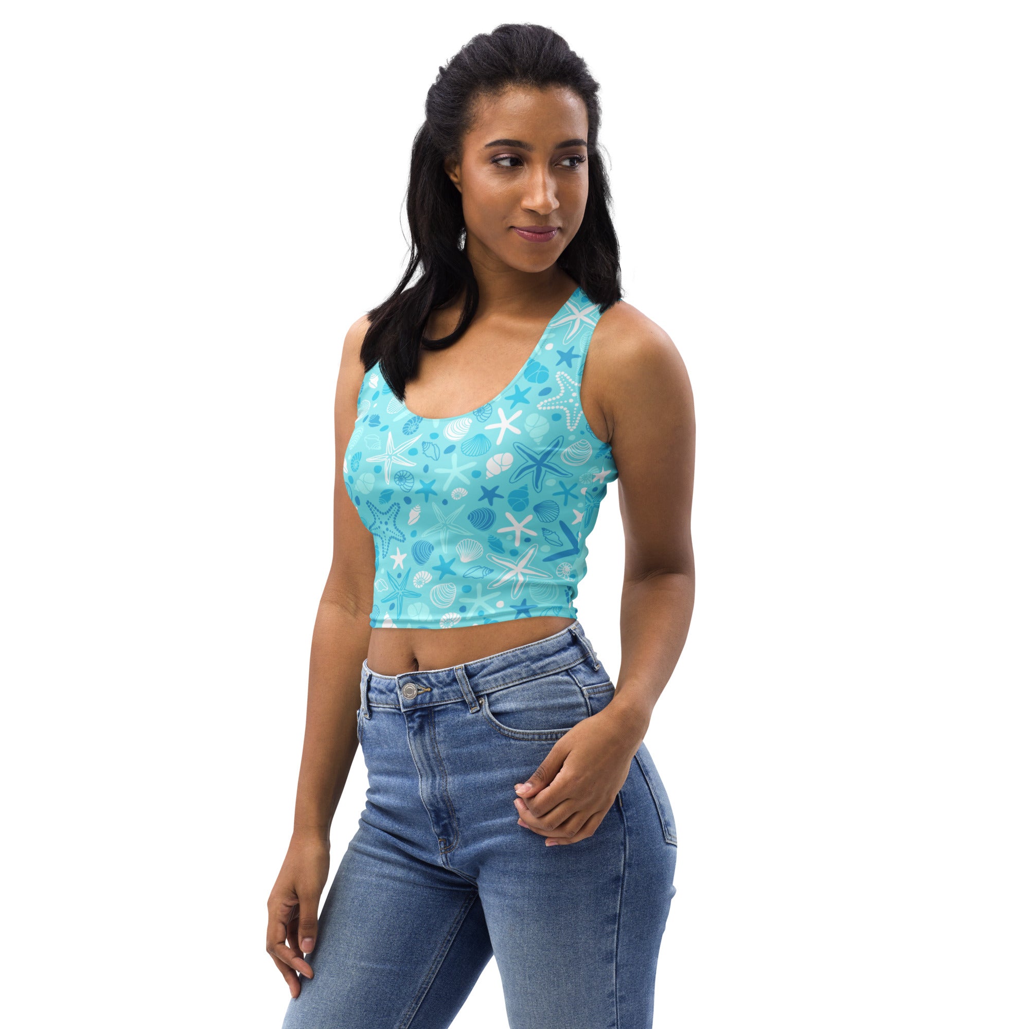 Women's Starfish & Shells Buttery Soft Crop Top- Quick-Drying UPF 50+ Stretch Top