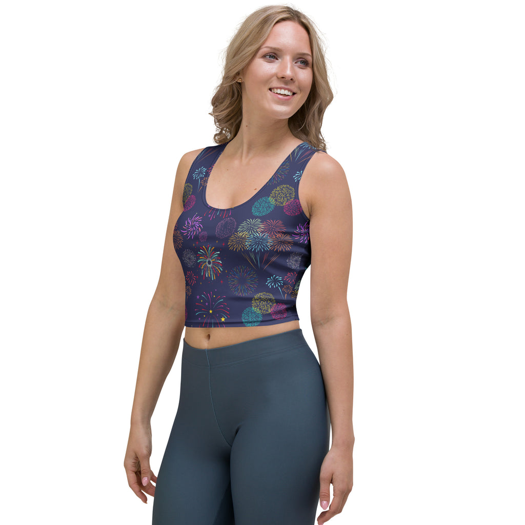 Women's Colorful Fireworks 4th of July Buttery Soft Crop Top- Quick-Drying UPF 50+ Stretch Top