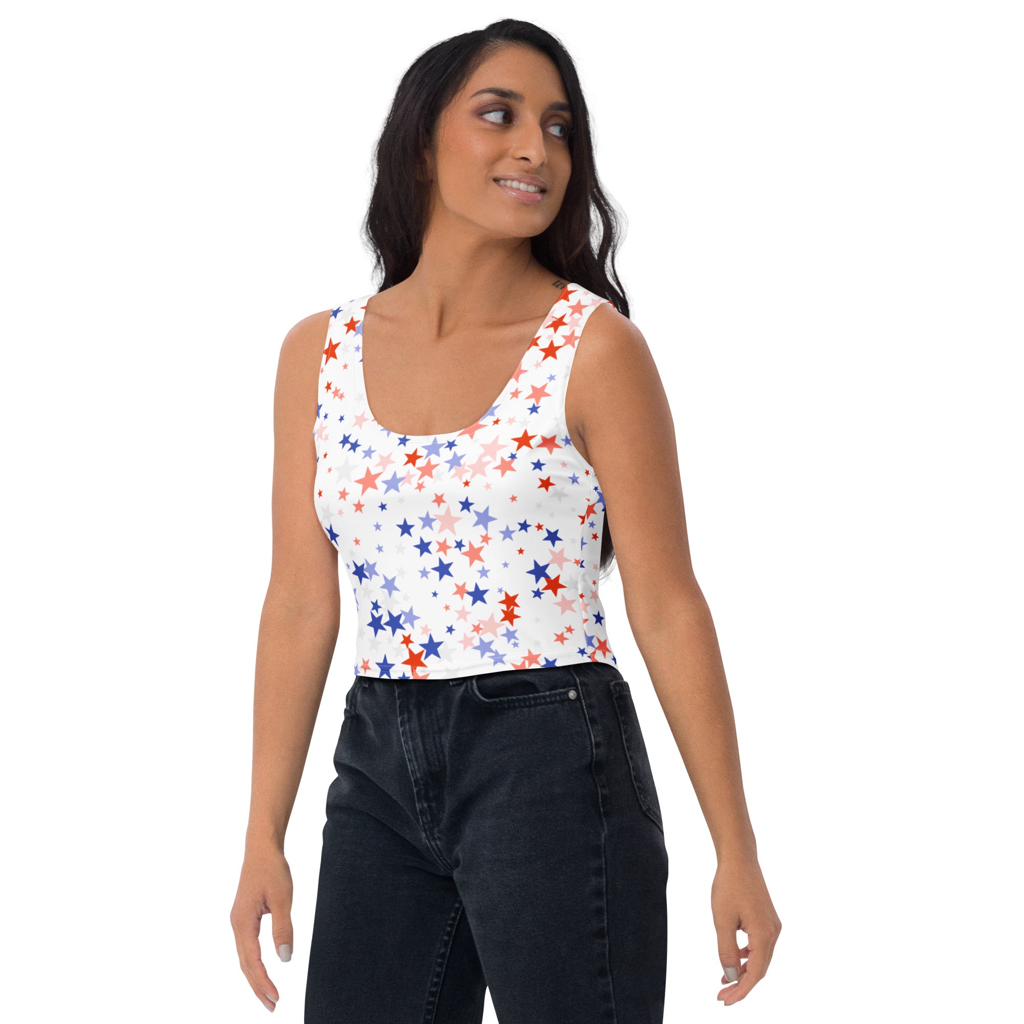 Women's Red White Blue Star Buttery Soft Crop Top- Quick-Drying UPF 50+ Stretch Top